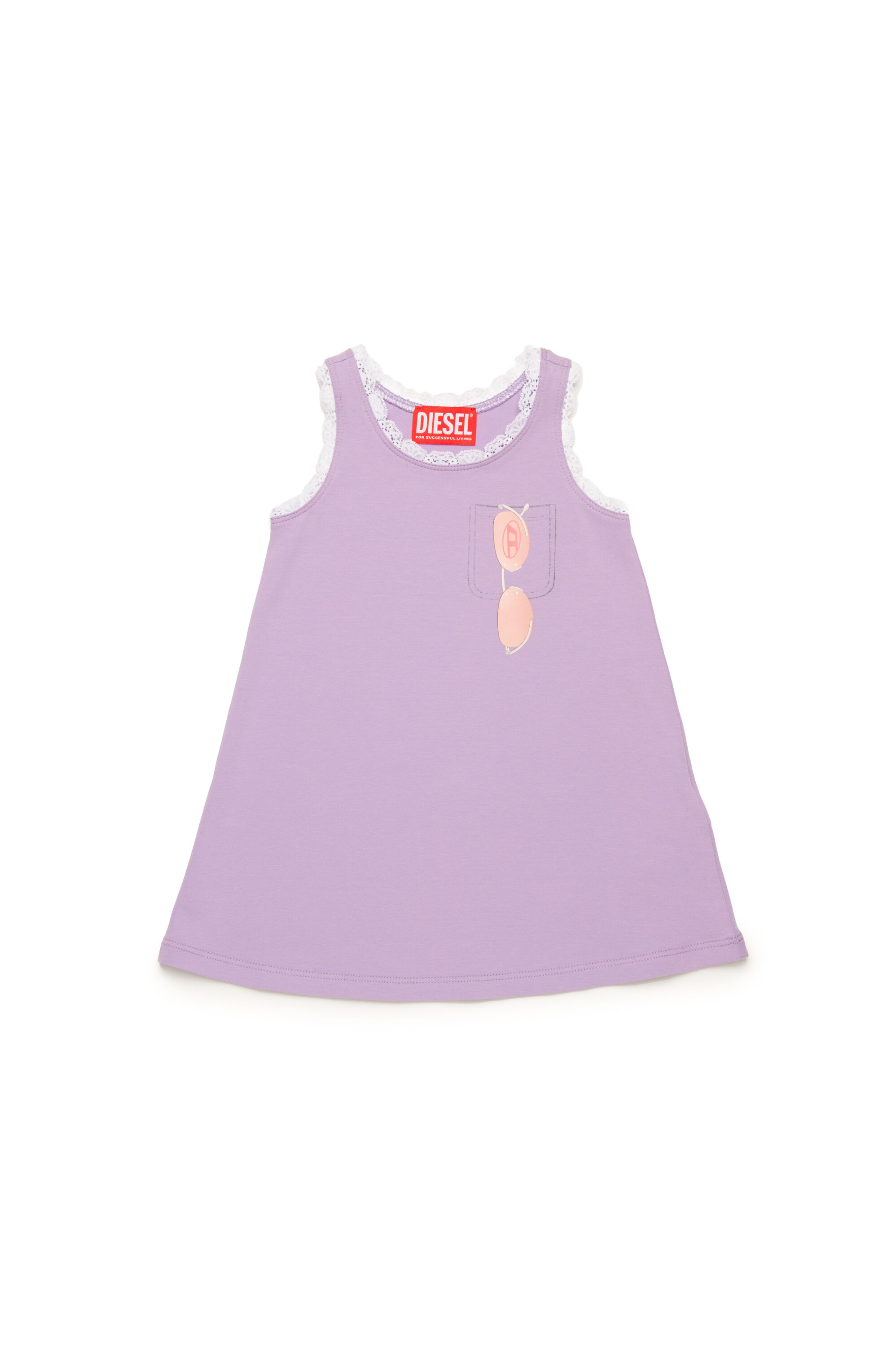 Diesel - DLACEB, Damen Kleid mit Spitzenkanten und Sonnenbrillen-Print in Lila - 1