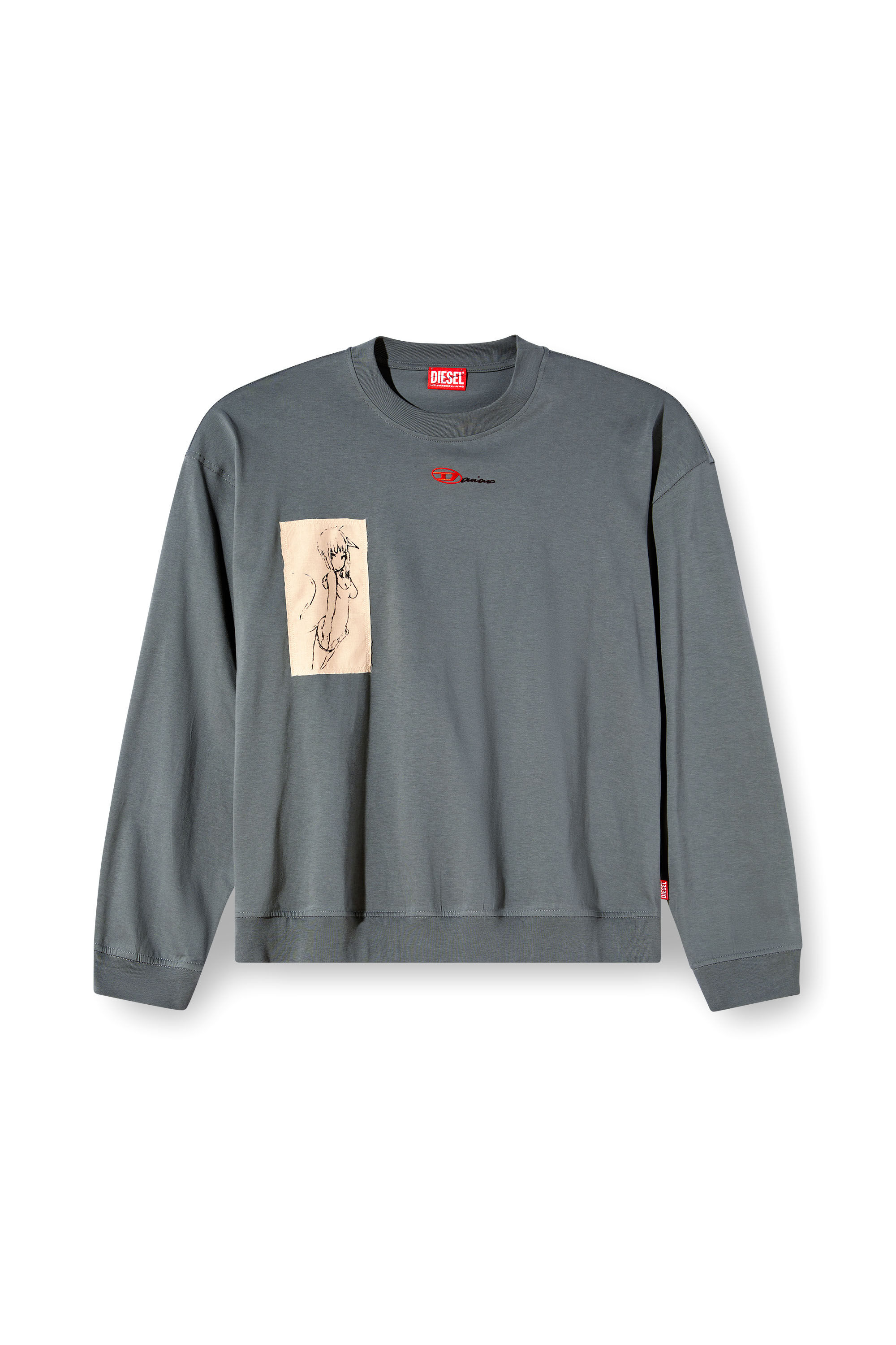 Diesel - S-BOXT-LS-1P-DD, Unisex Langarm-T-Shirt mit Tattoo-Patches in Grau - 2