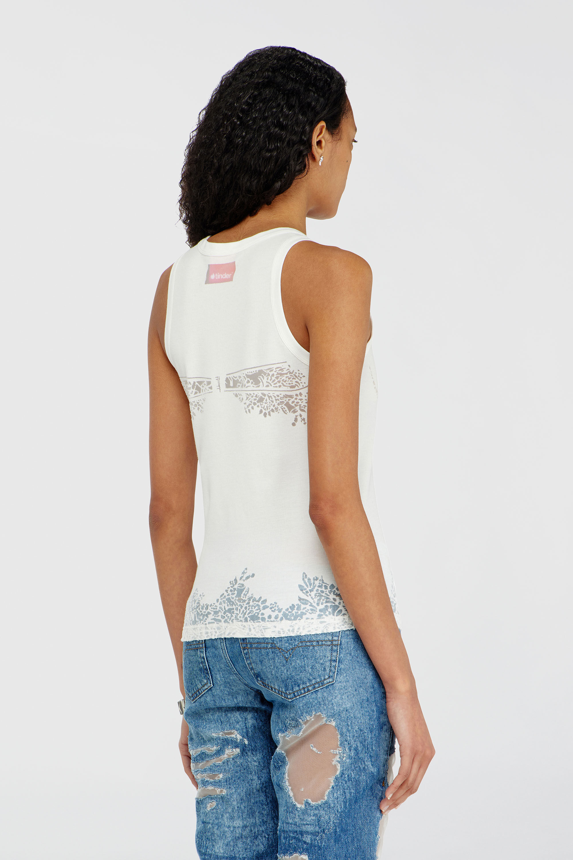 Diesel - PR-T-ANKI-LACE-R, Damen Tanktop mit devor&eacute;-Spitze-Effekt in Wei&szlig; - 4