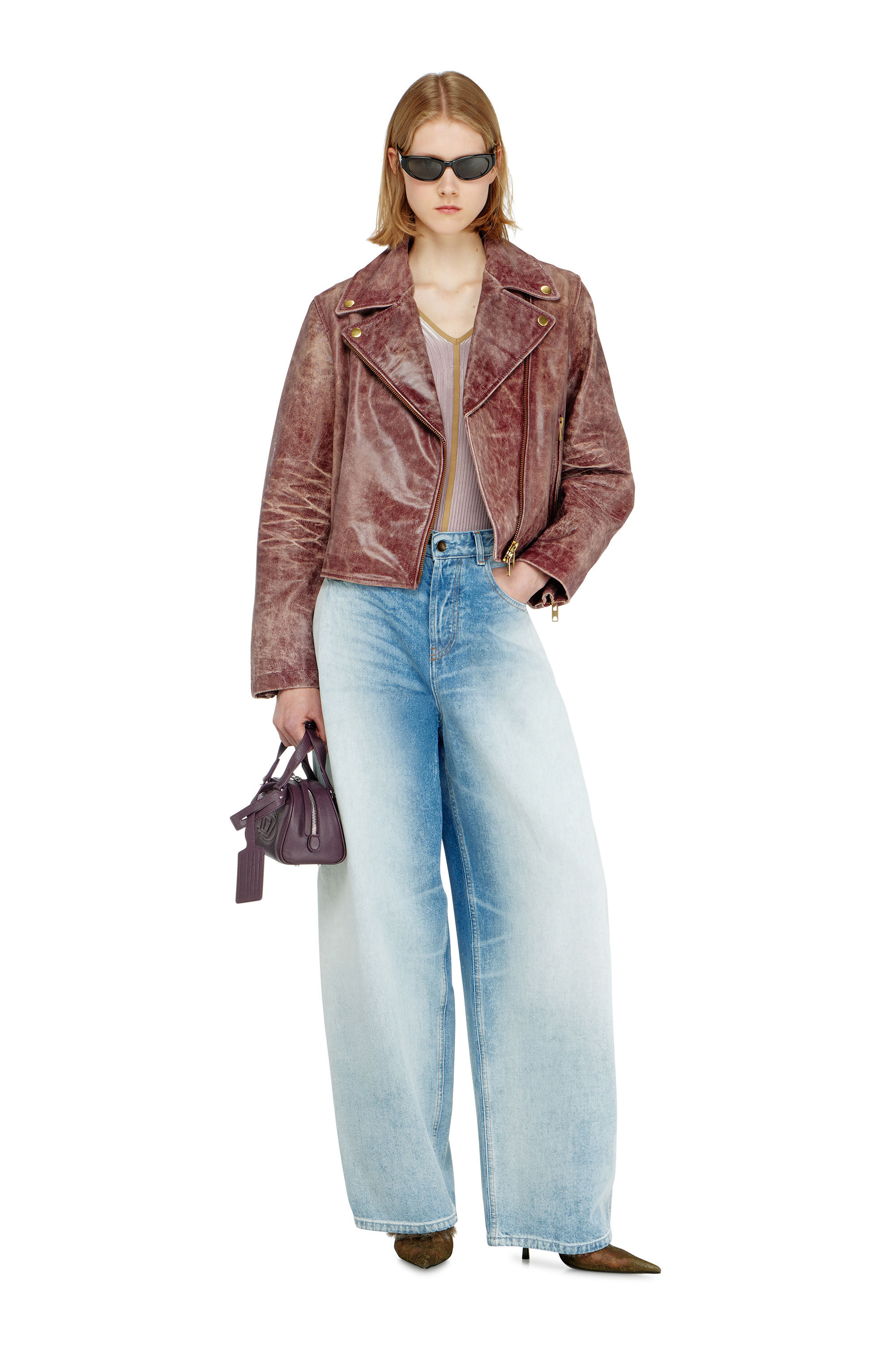 Diesel - L-UNATIC-T1, Damen Biker-Jacke aus behandeltem Leder in null - 1