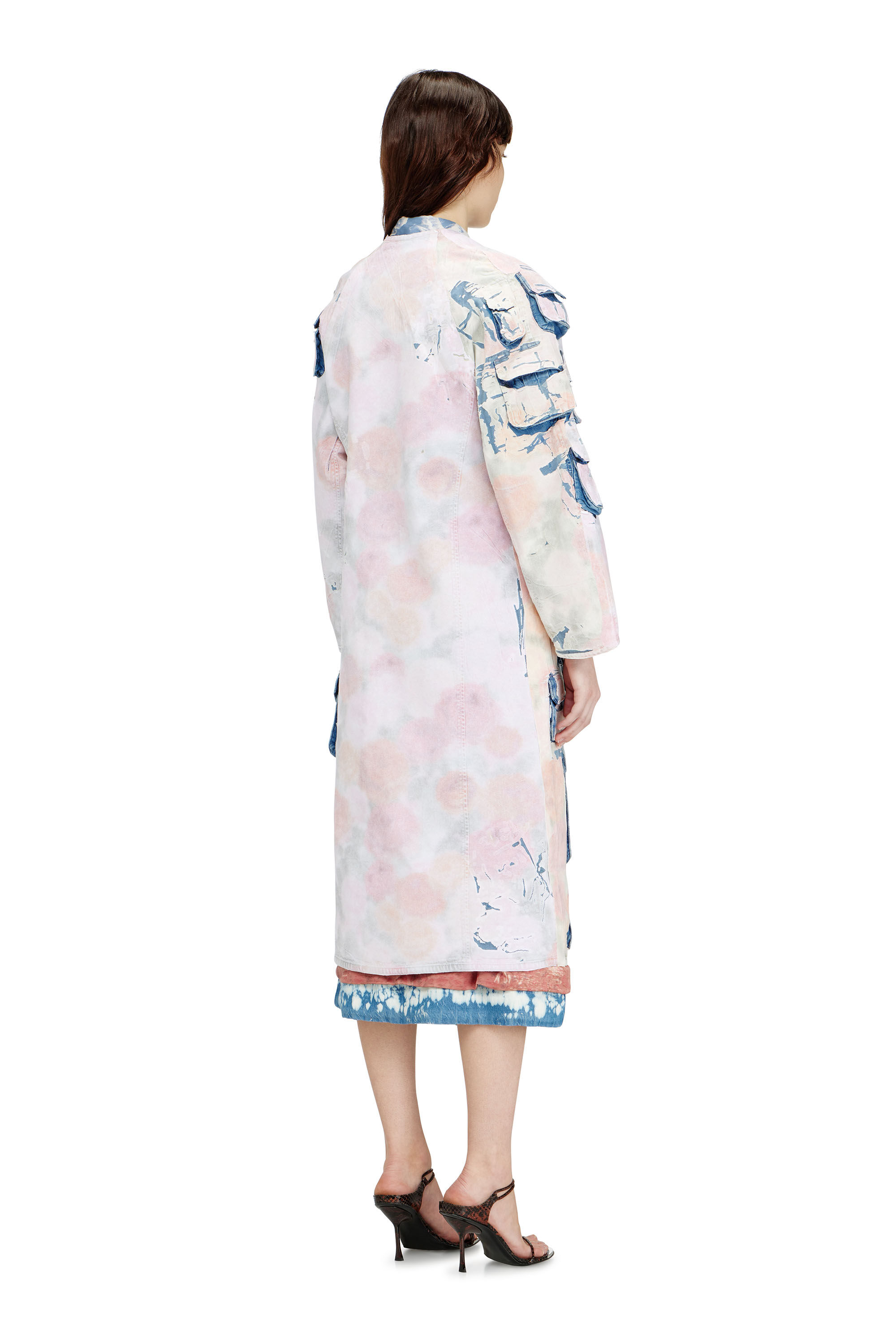 Diesel - DE-SELDOR-FSI, Damen Jeansmantel mit abnehmbaren karierten Jersey-Eins&auml;tzen in Blau/Rosa - 4