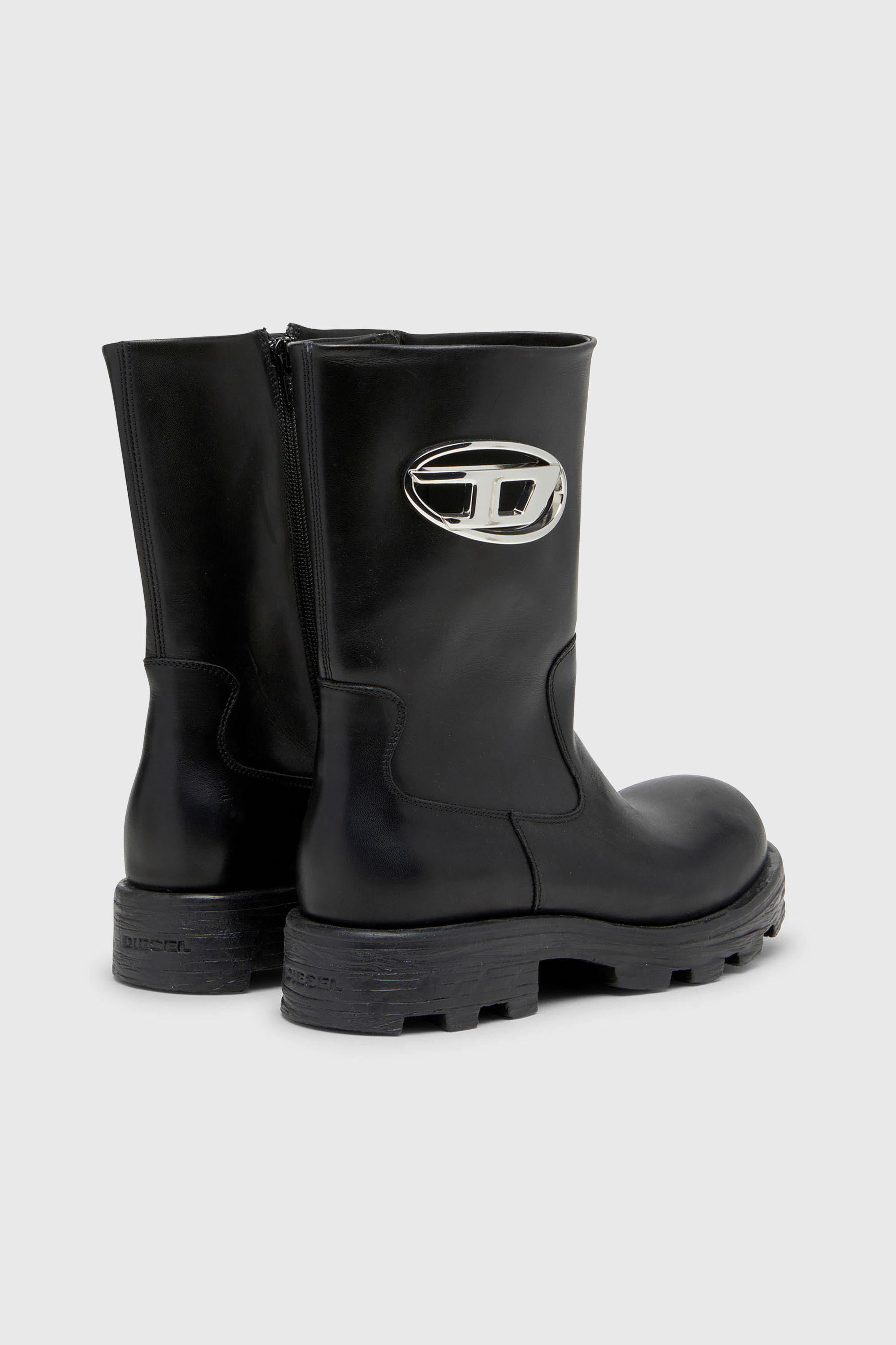 Diesel - D-HAMMER BKR D W, Damen D-Hammer-Cut-Out-Lederstiefel mit Logo-Hardware in Schwarz - 3