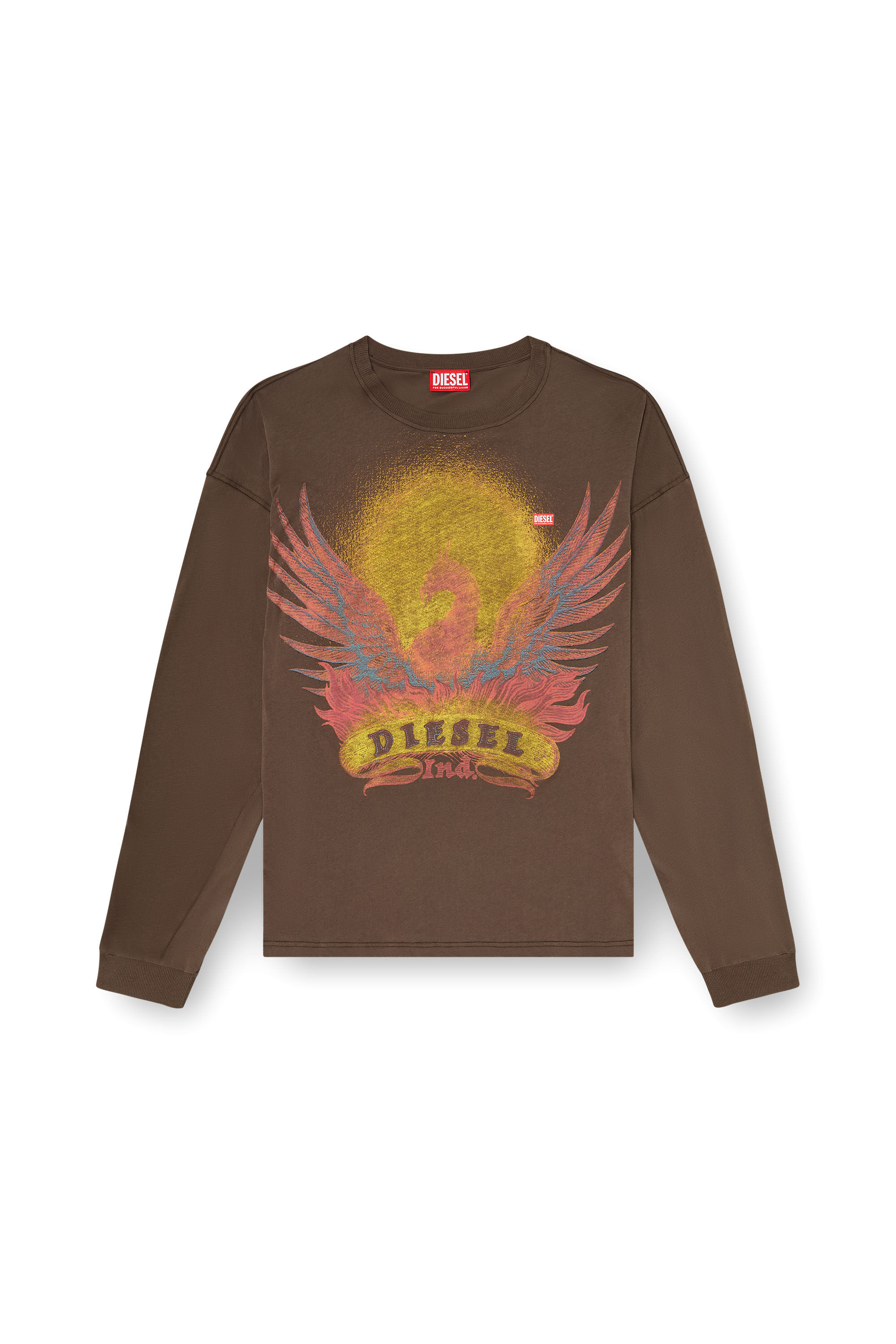 Diesel - T-BOXT-LS-AA1, Herren Langarm-T-Shirt mit Phoenix-Motiv in Braun - 2