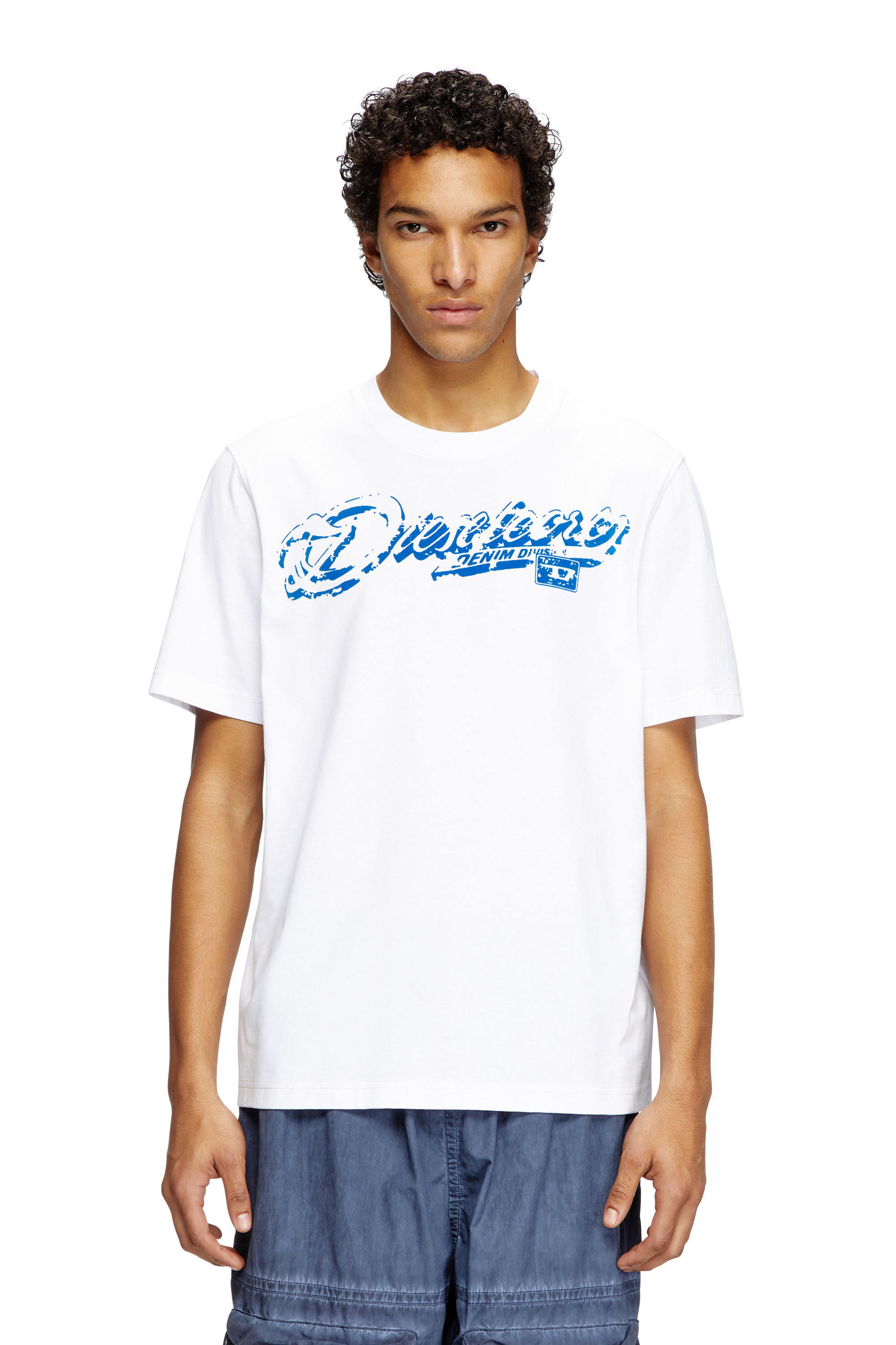Diesel - T-ADJUST-R7, Herren T-Shirt mit beflocktem Distressed-Logo in Weiß - 3