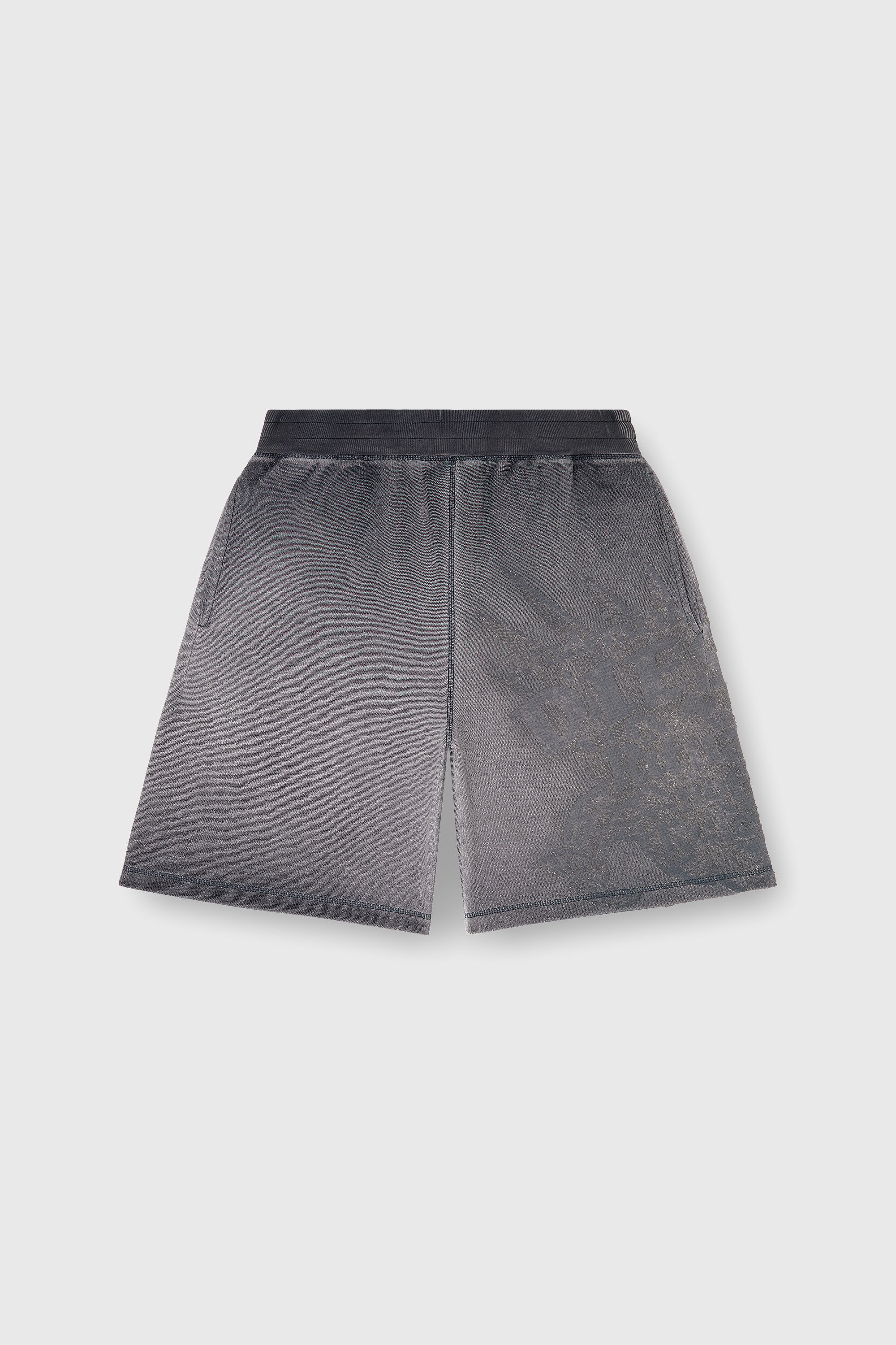 Diesel - P-RAWCROW, Herren Sweatshorts mit D&eacute;vor&eacute;-Motiven in Dunkelgrau - 2
