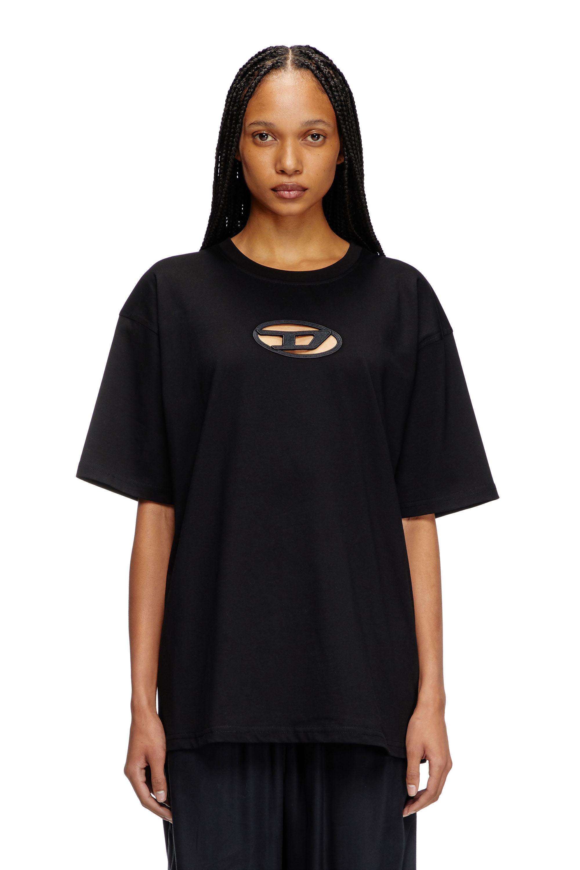 Damen T-Shirt mit Oval D-Stickerei | Schwarz | Diesel