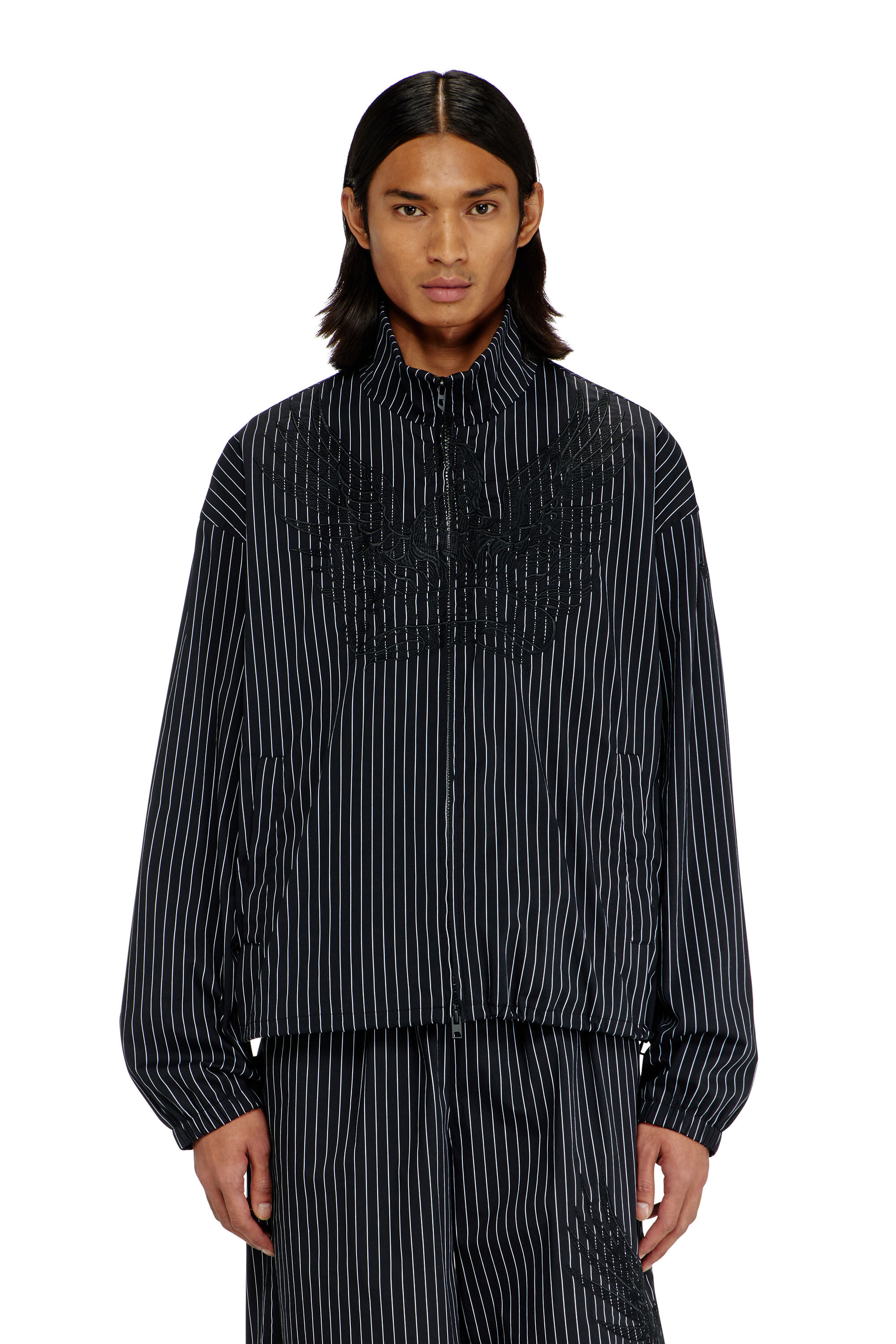 Diesel - J-CORSAR-NJCA, Herren Nylon-Pinstripe-Jacke mit Phoenix-Stickerei in Schwarz - 3