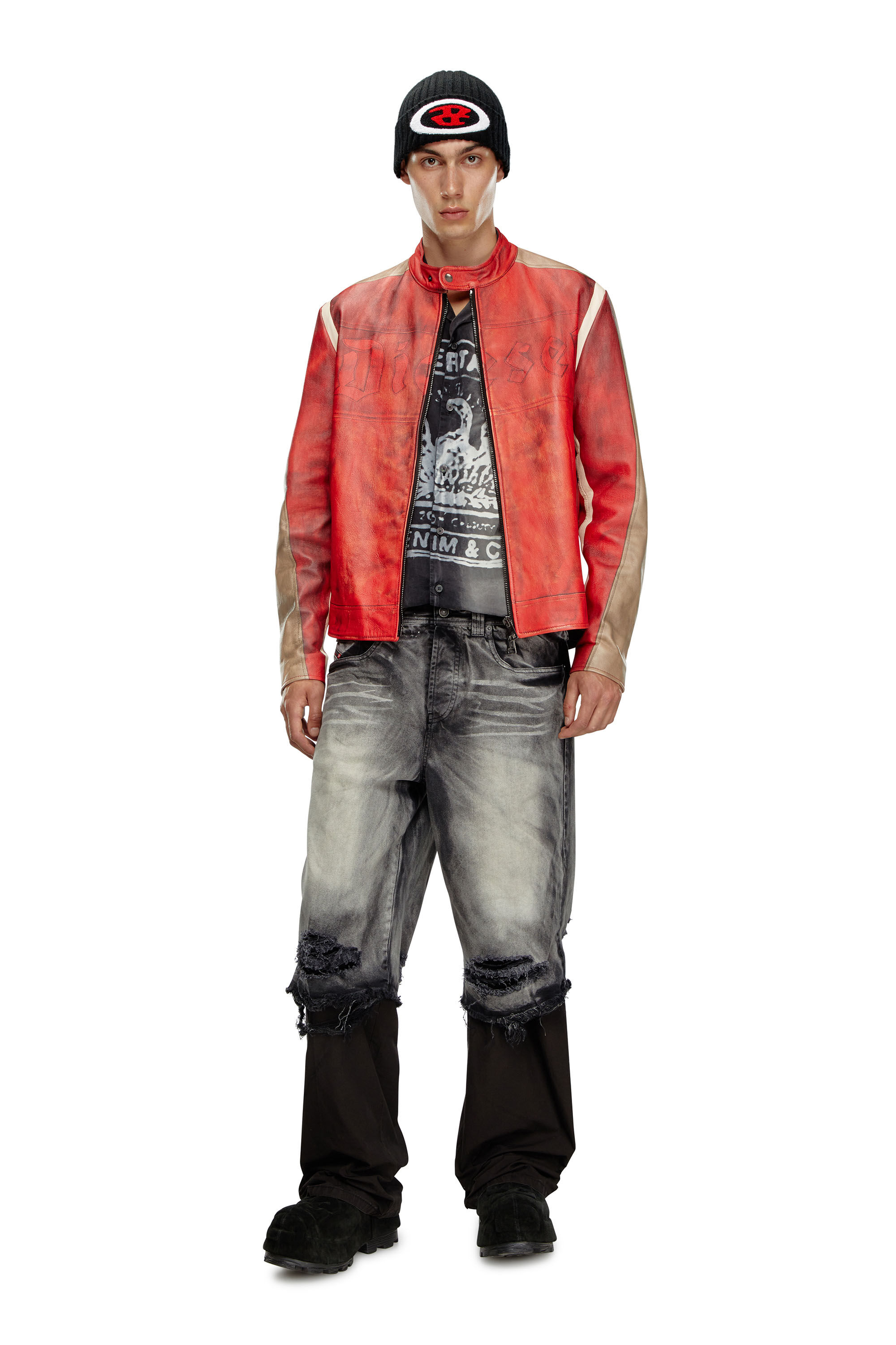 Diesel - P-HANS, Herren 5-Pocket-Hose mit geschichtetem Bein in Schwarz/Grau - 1