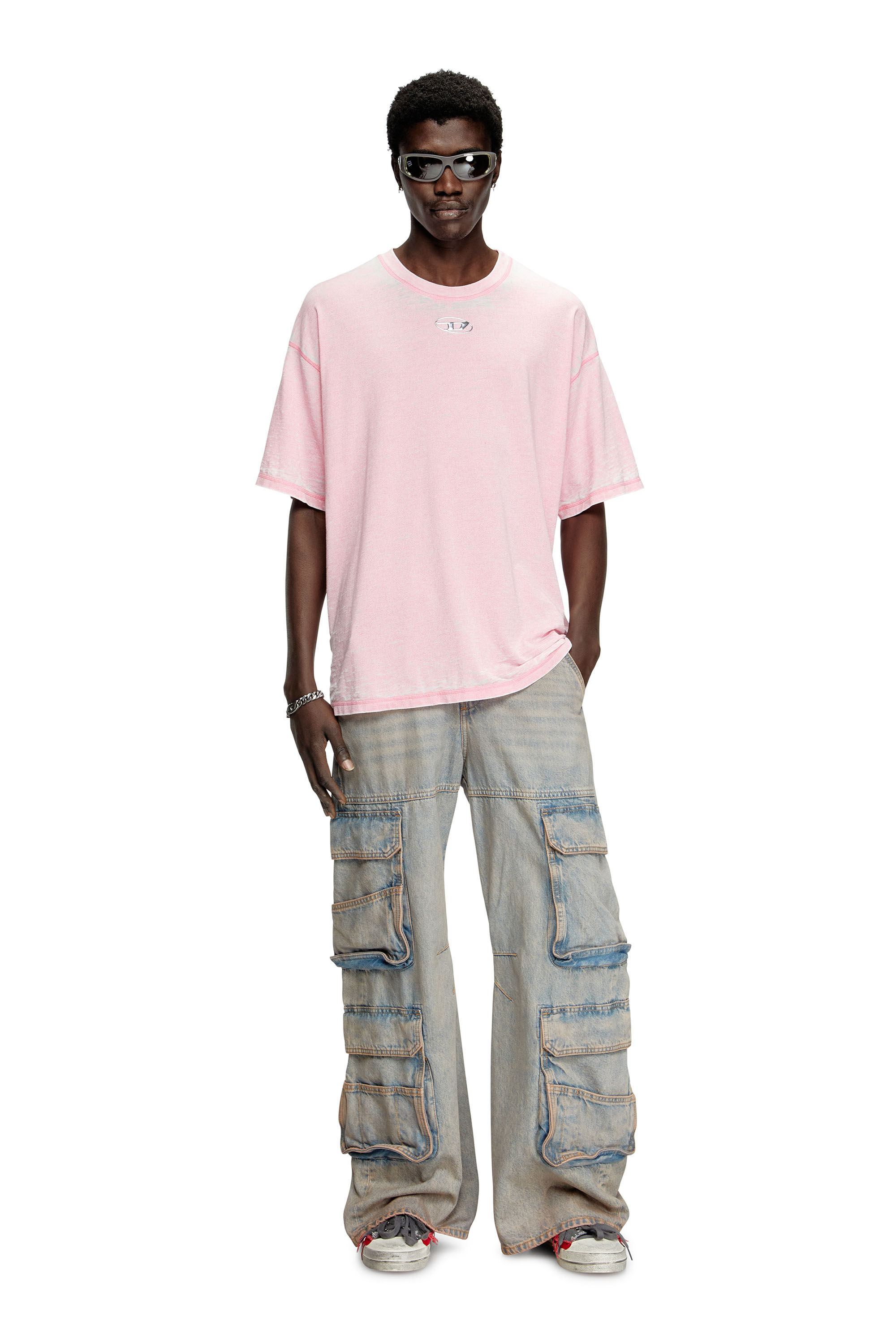 Diesel - T-BOXT-PAK, Herren Burnout-T-Shirt mit Logo aus Metall in Rosa - 1