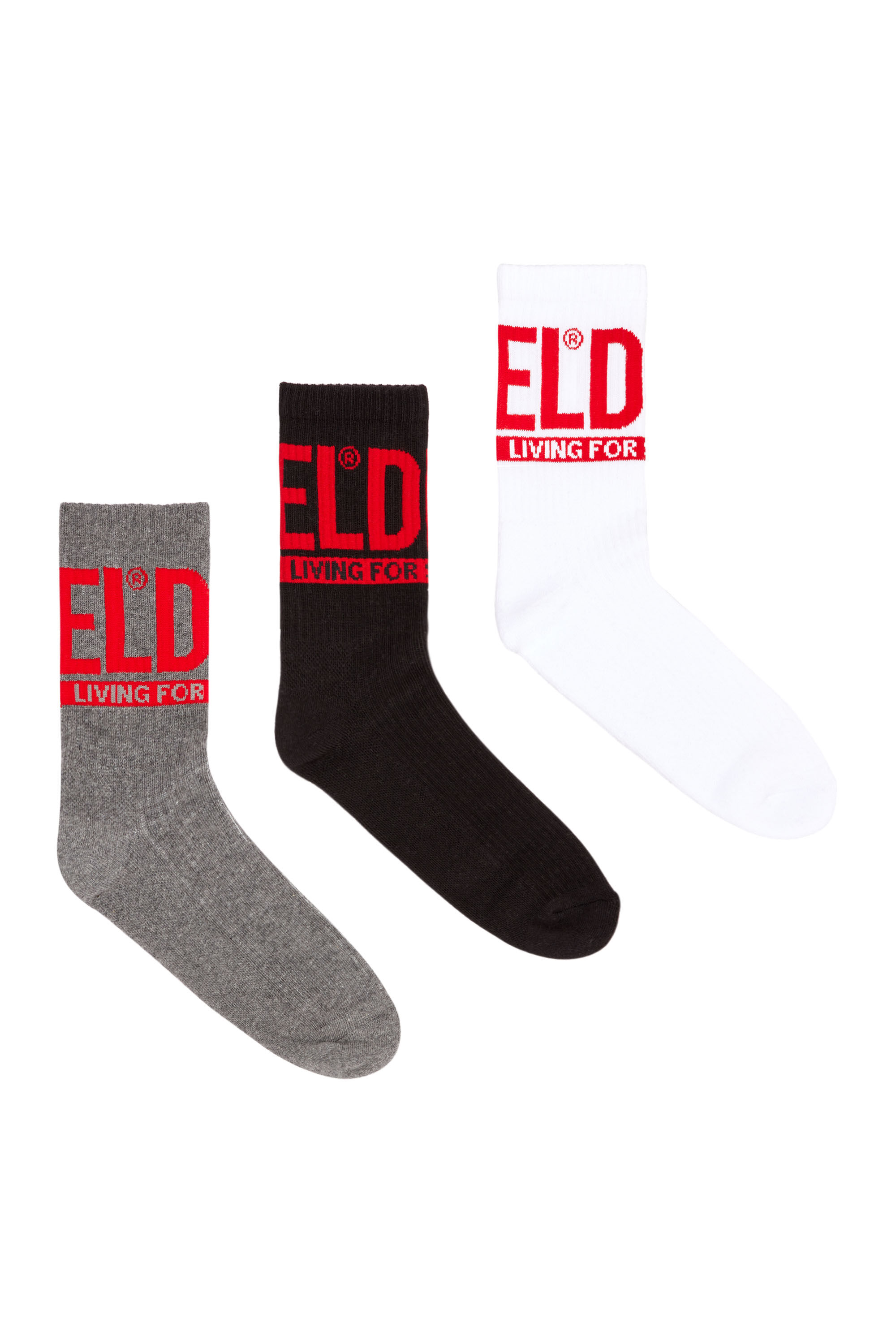 Diesel - SKM-WRAPAROUND-MID-CUT-CUSHIONED-SOCKS, Herren Socken im Dreierpack mit Diesel-Logo in Grau/Schwarz - 1