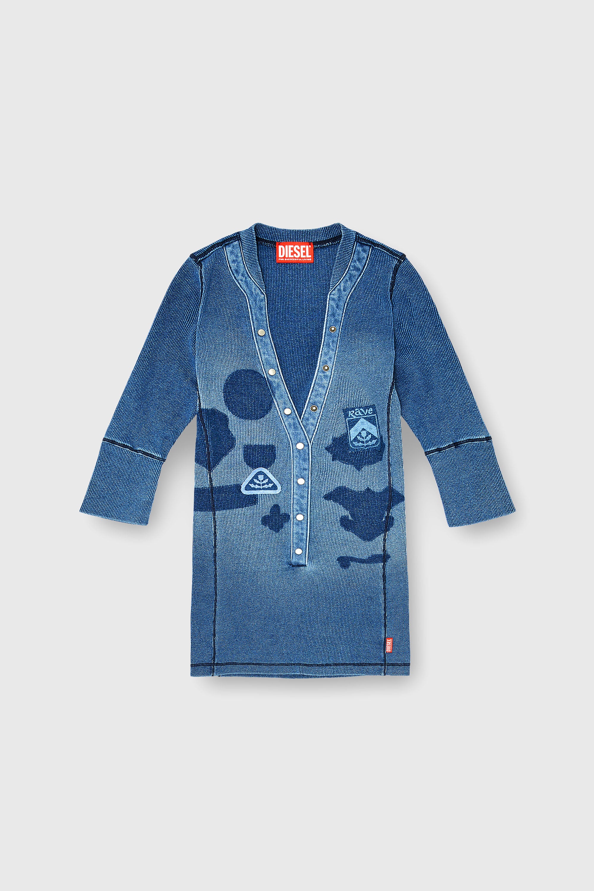 Diesel - T-EREME, Damen Henley-Top mit Shadow-Patch-Effekten in Mittelblau - 2