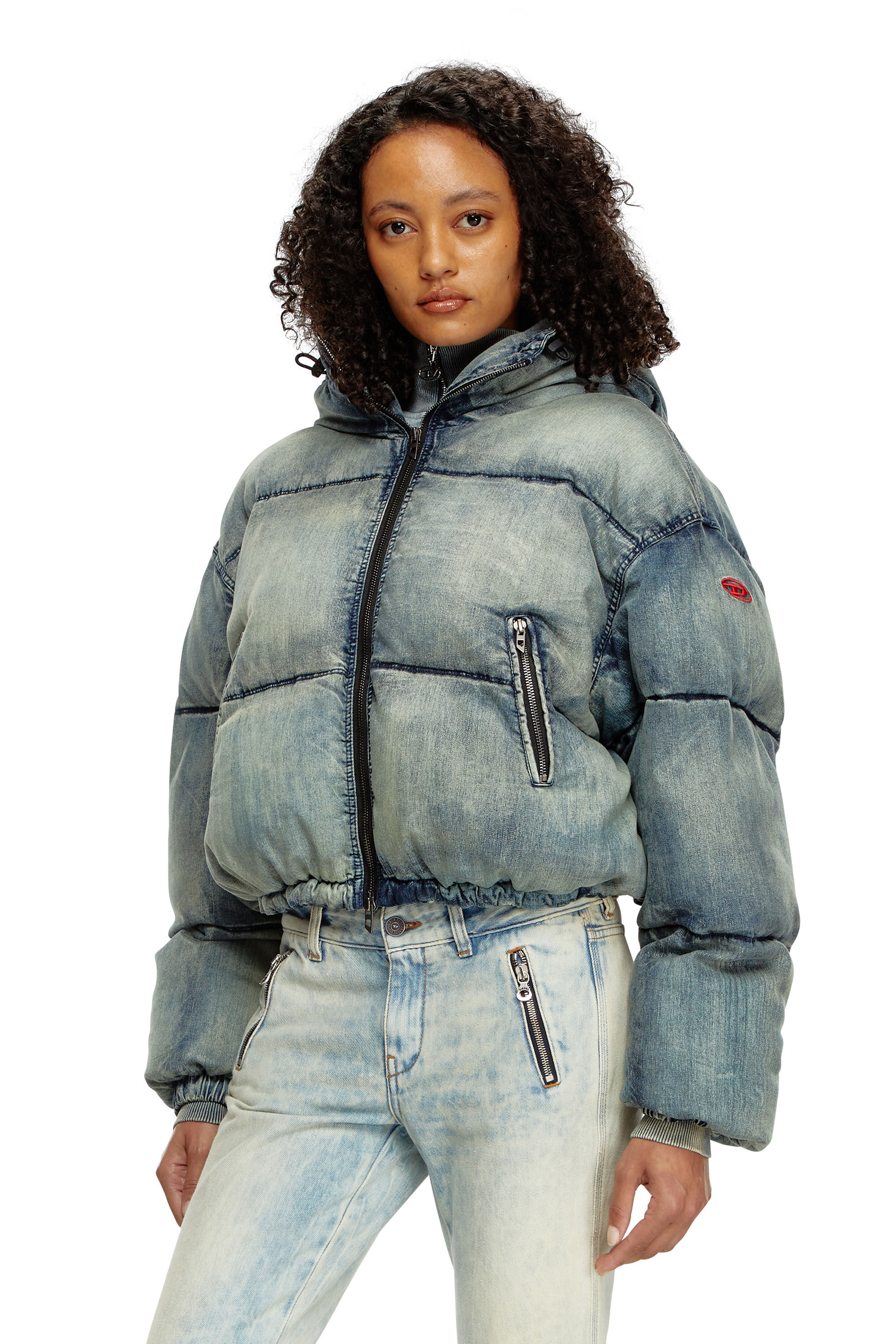 Diesel - W-AVES, Damen Verkürzte Pufferjacke mit Kapuze aus Denim in Blau - 3