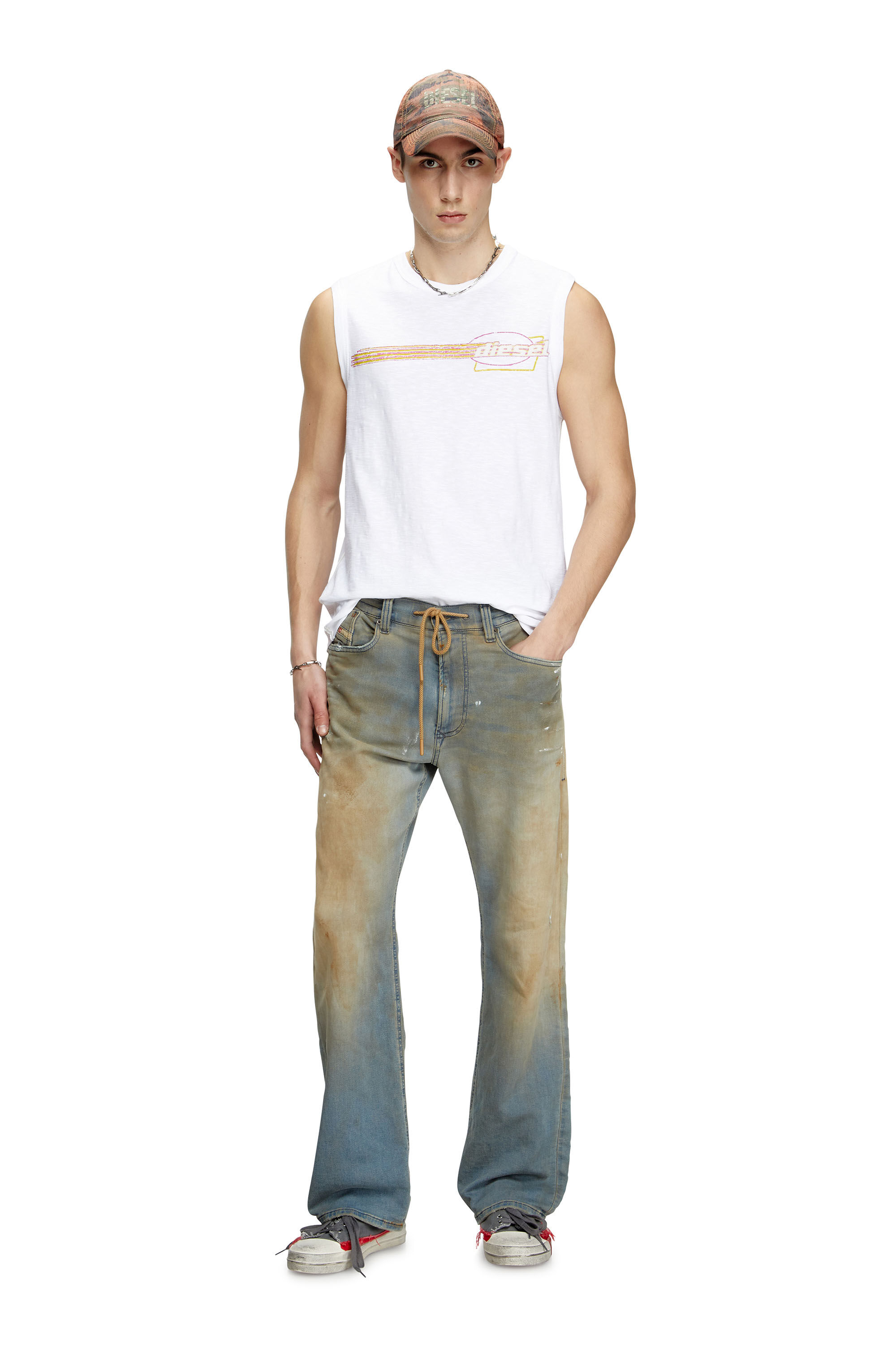 Diesel - T-BISCO-R3, Herren Grobes Tanktop mit beflocktem Logo-Print in Weiß - 1