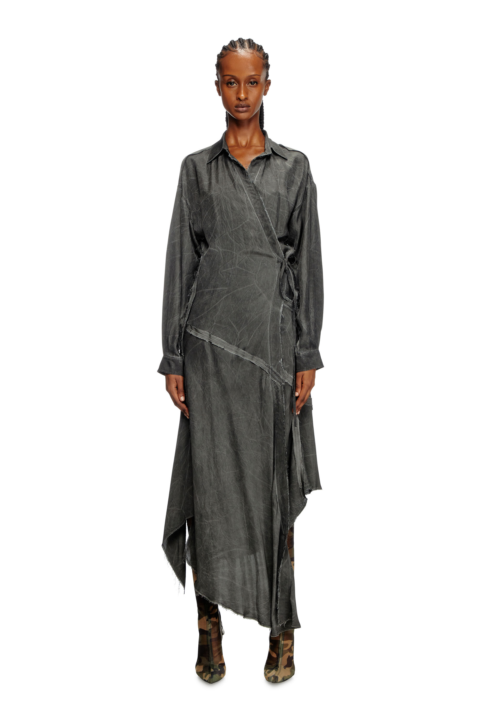 Diesel - D-RAVEN-Q1, Damen Asymmetrisches Langarm-Kleid in Dunkelgrau - 3