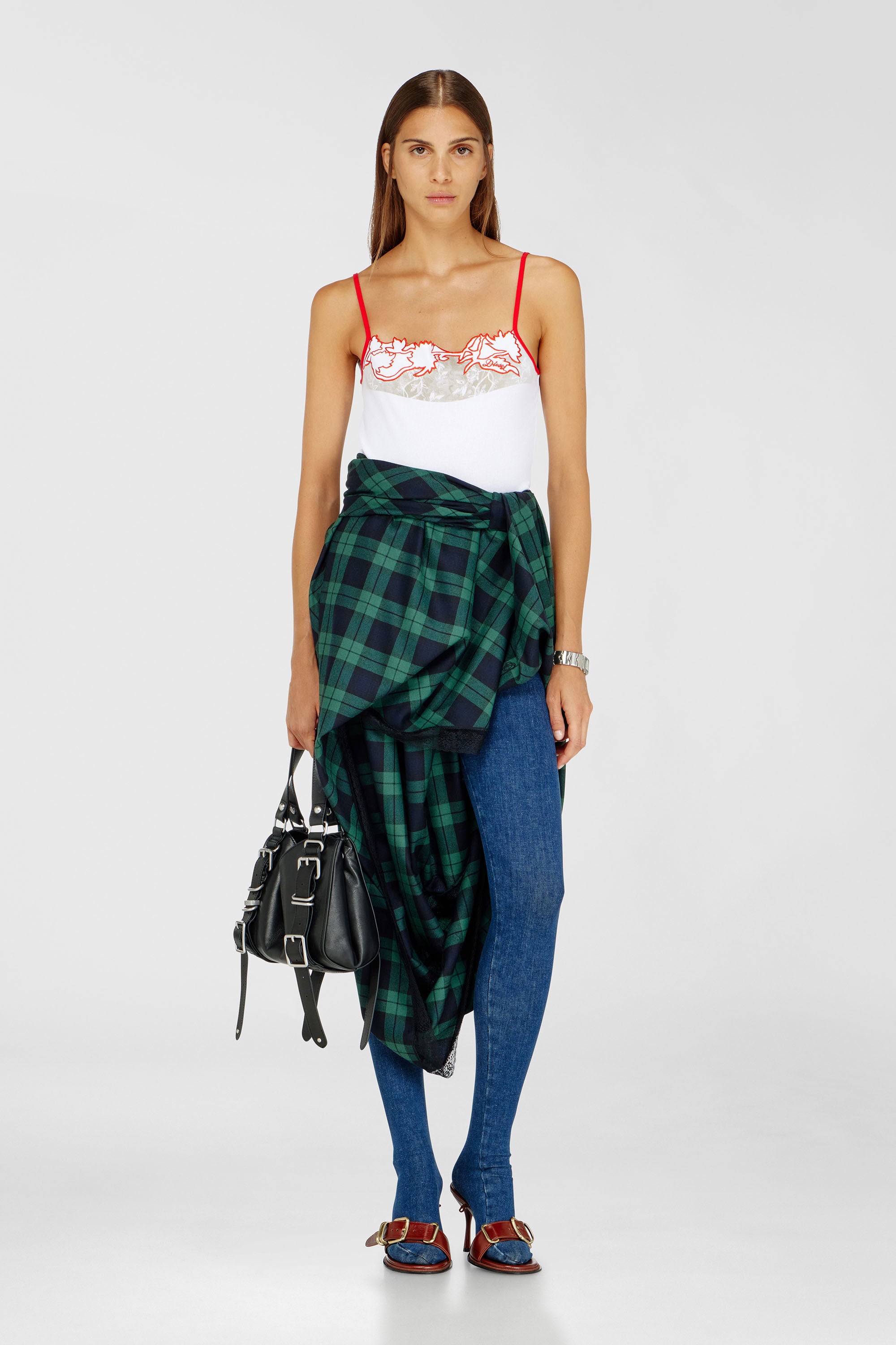Diesel - T-EDNA, Damen Geripptes Camisole mit floraler Konturstickerei in null - 1