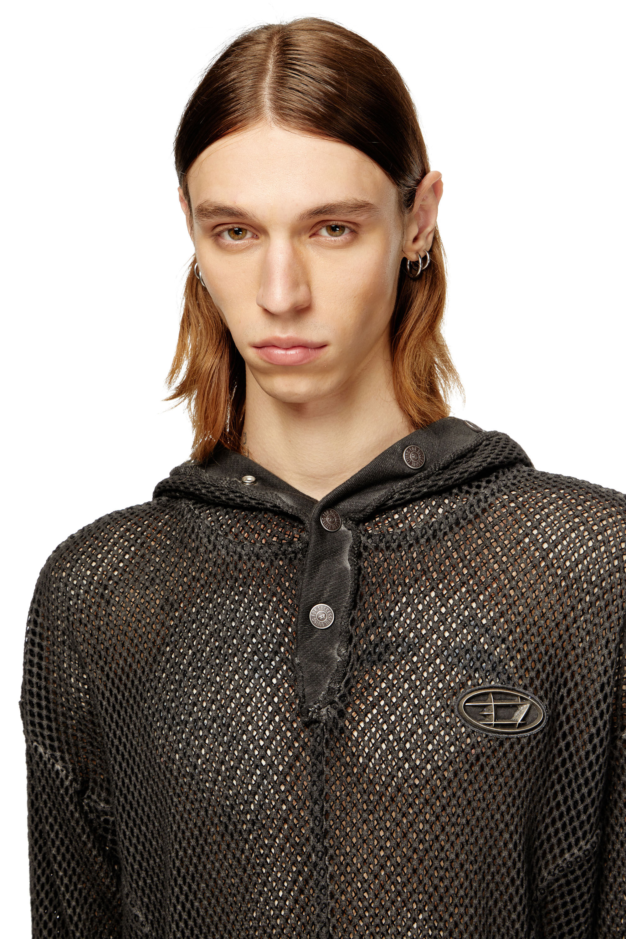 Diesel - S-THUG-FISHNET, Unisex Fischernetz-Hoodie mit vollständig schließendem Kapuzenverschluss in Schwarz - 5