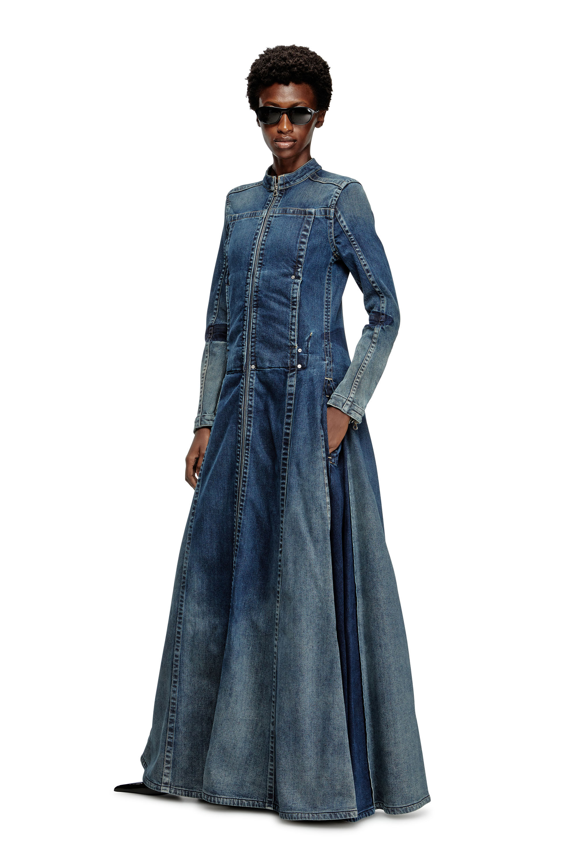 Diesel - DE-RO1-RE-FSG, Damen Maxikleid aus Rehab-Denim in Mittelblau - 1
