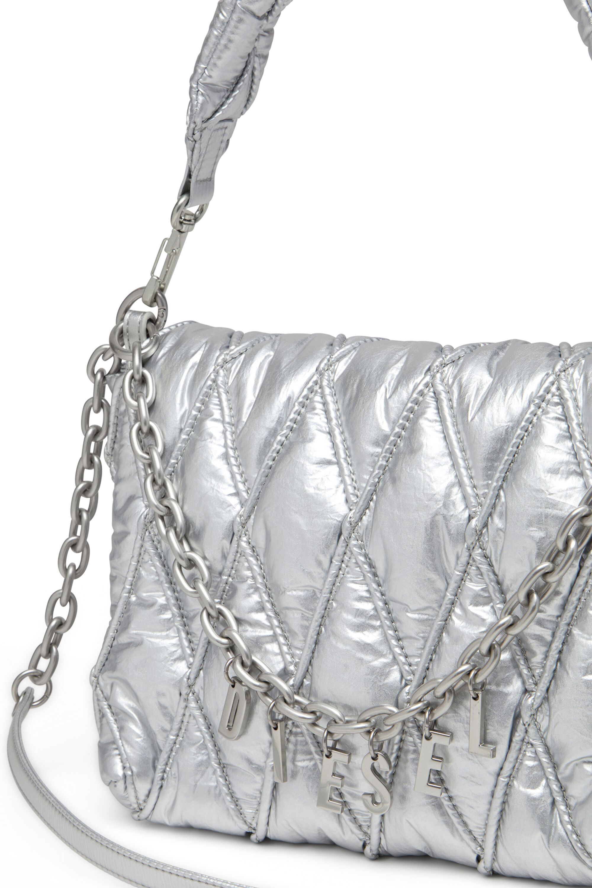 Diesel - CHARM-D SHOULDER M, Damen Charm-D M-Schultertasche aus gestepptem Metallic-Nylon in Silber - 2