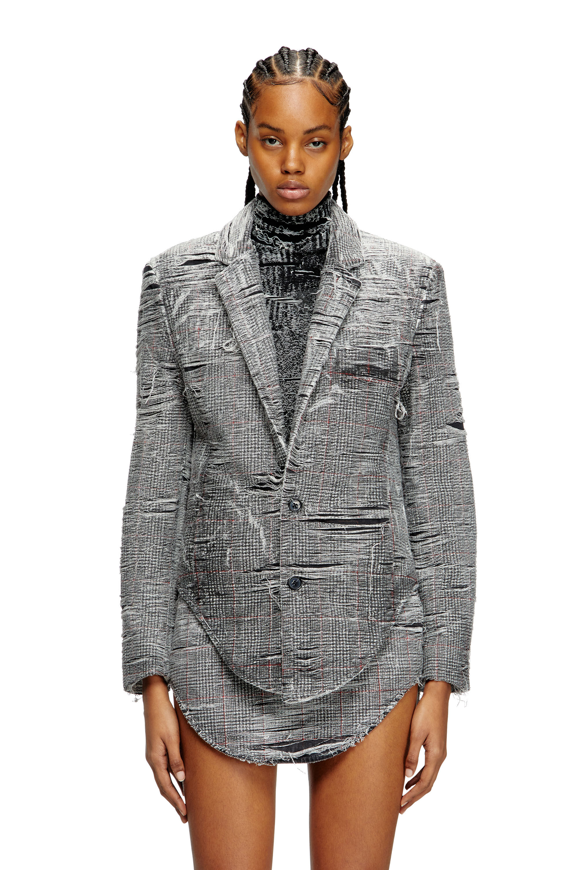 Diesel - DE-PHONIX-FSG, Damen Blazer aus vielgetragenem Prince-of-Wales-Denim in Grau - 3