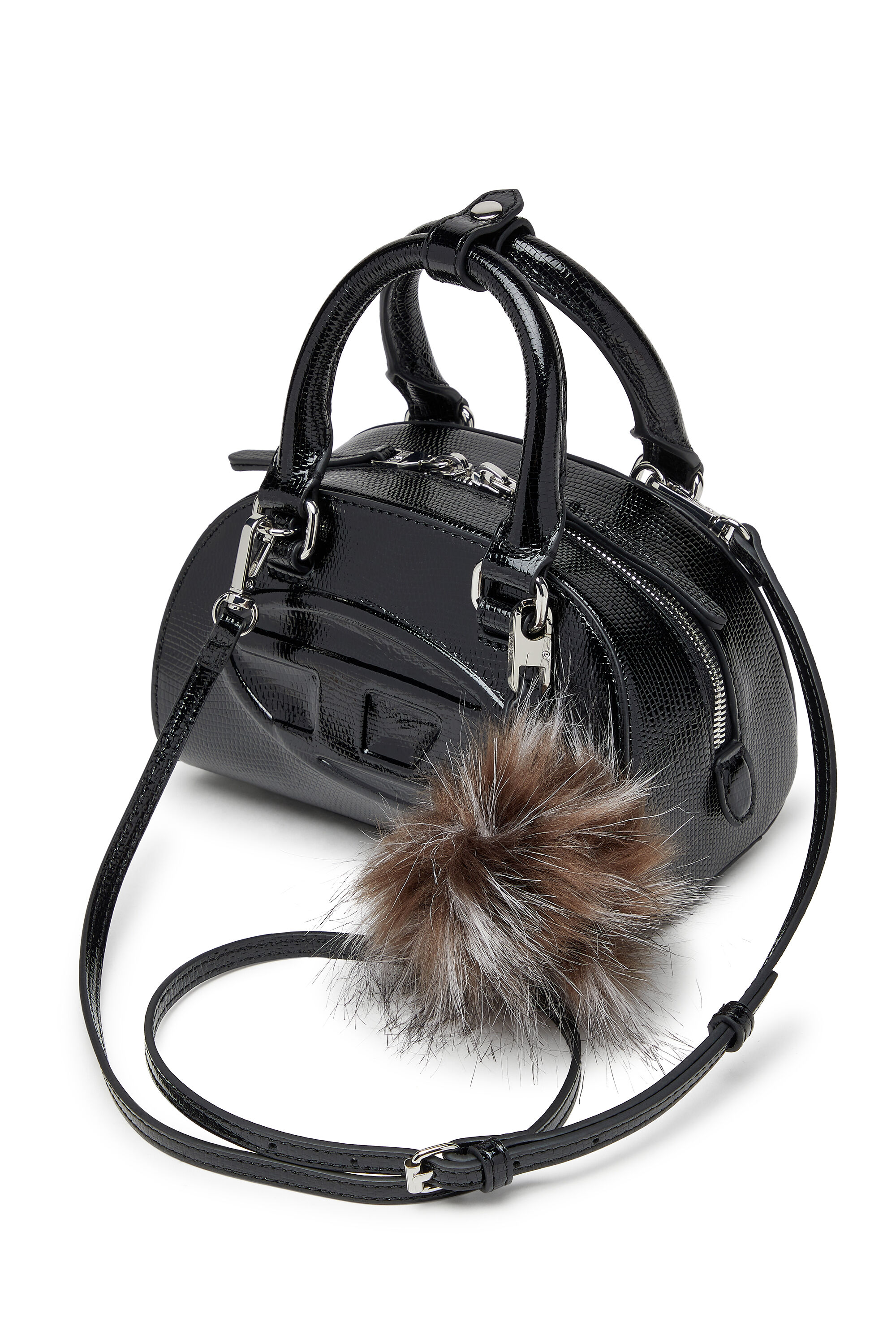 Diesel - 1DR DOME CROSSBODY, Damen Mini-Bowling-Tasche aus geprägtem Leder in Schwarz - 5