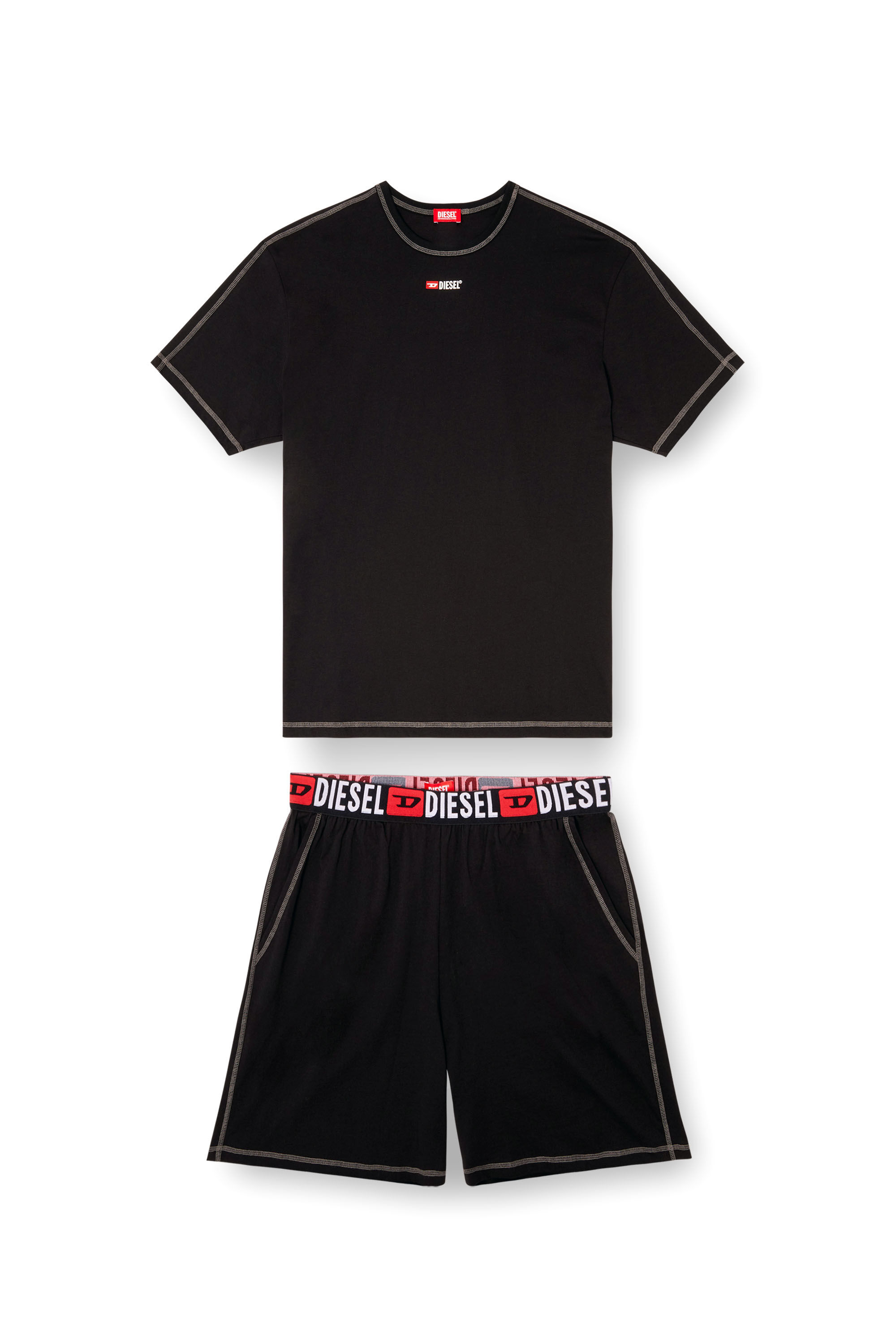 Diesel - SET-ADAM-D-CORE, Herren Kurze Pyjamas aus Baumwolljersey in Schwarz - 2