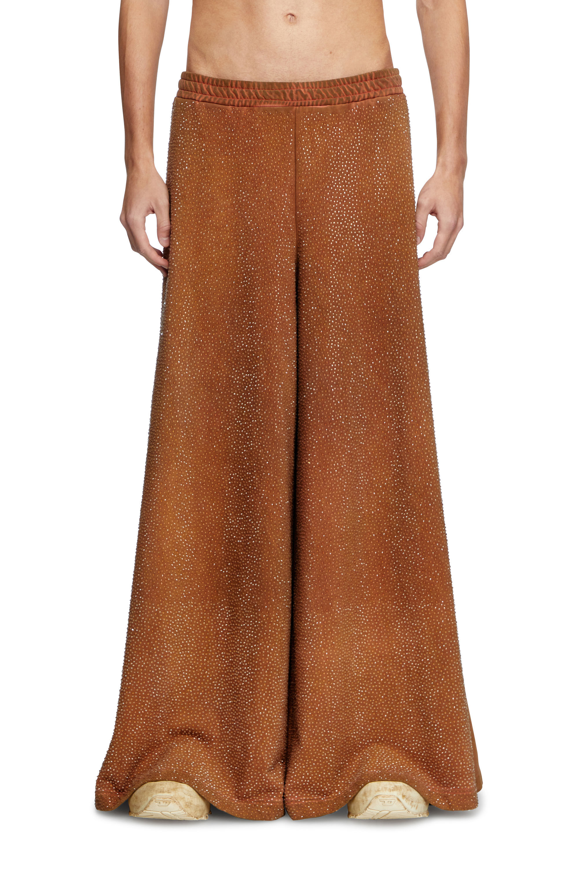 Diesel - P-DAM-LUX-DD, Unisex's Wide-leg sweatpants with crystals in Brown - 3