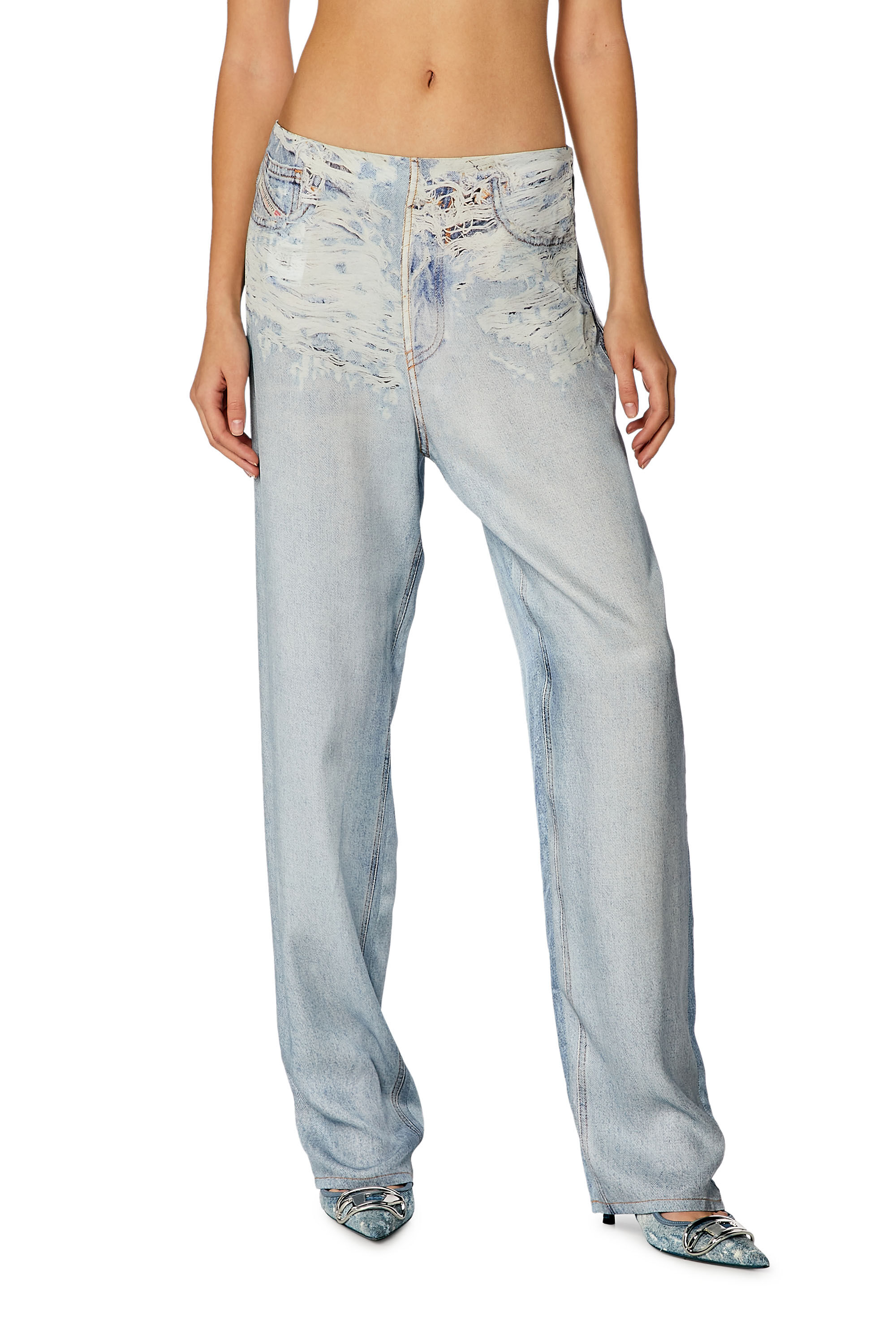 Diesel - P-SARKY, Woman Fluid pants with denim print in Blue - Image 3
