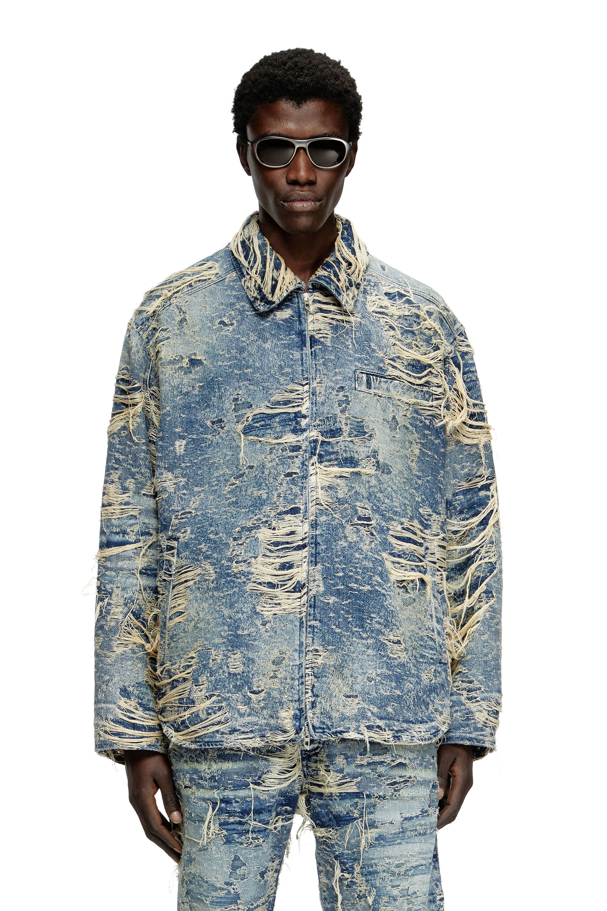 Diesel - D-IVAR-FSG1, Herren Jacke aus Denim mit fließenden Fäden in Mittelblau - 3