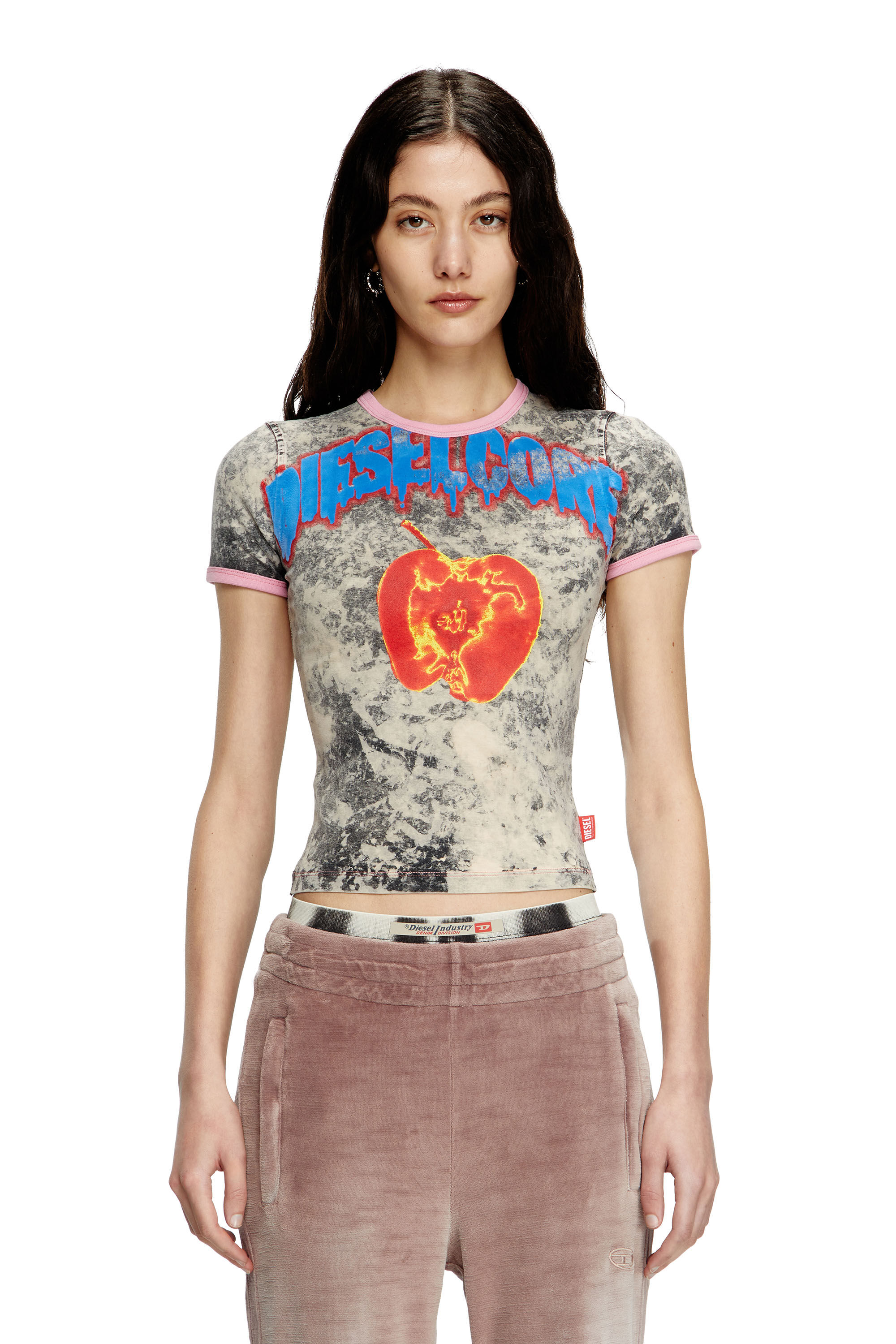 Diesel - T-UNCUTIES-SHORT-Q1, Damen T-Shirt mit Diesel Core-Print in Grau - 3