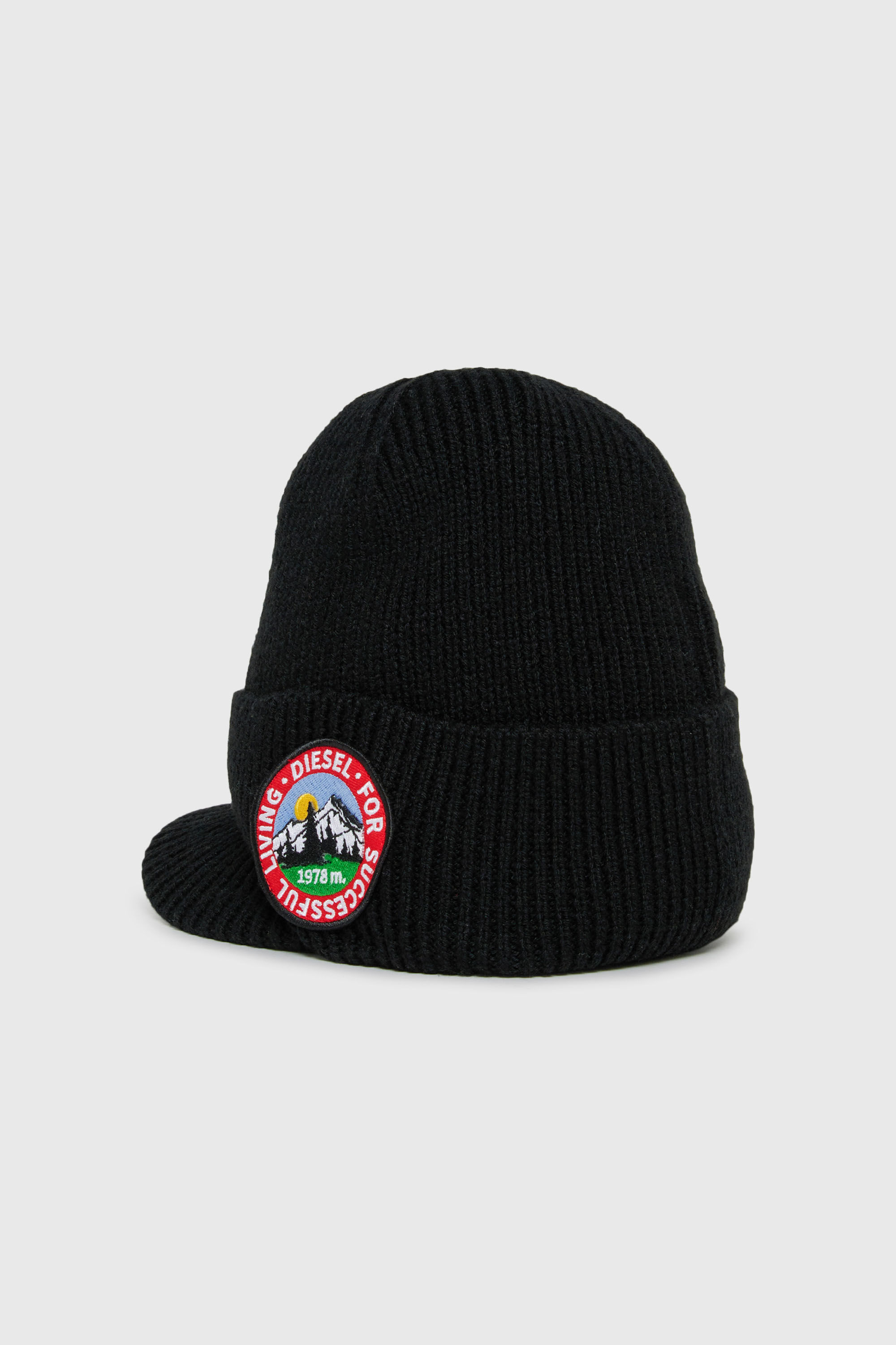 Diesel - FMONTI, Unisex Visor-Beanie aus geripptem Wollstrick in Schwarz - 2
