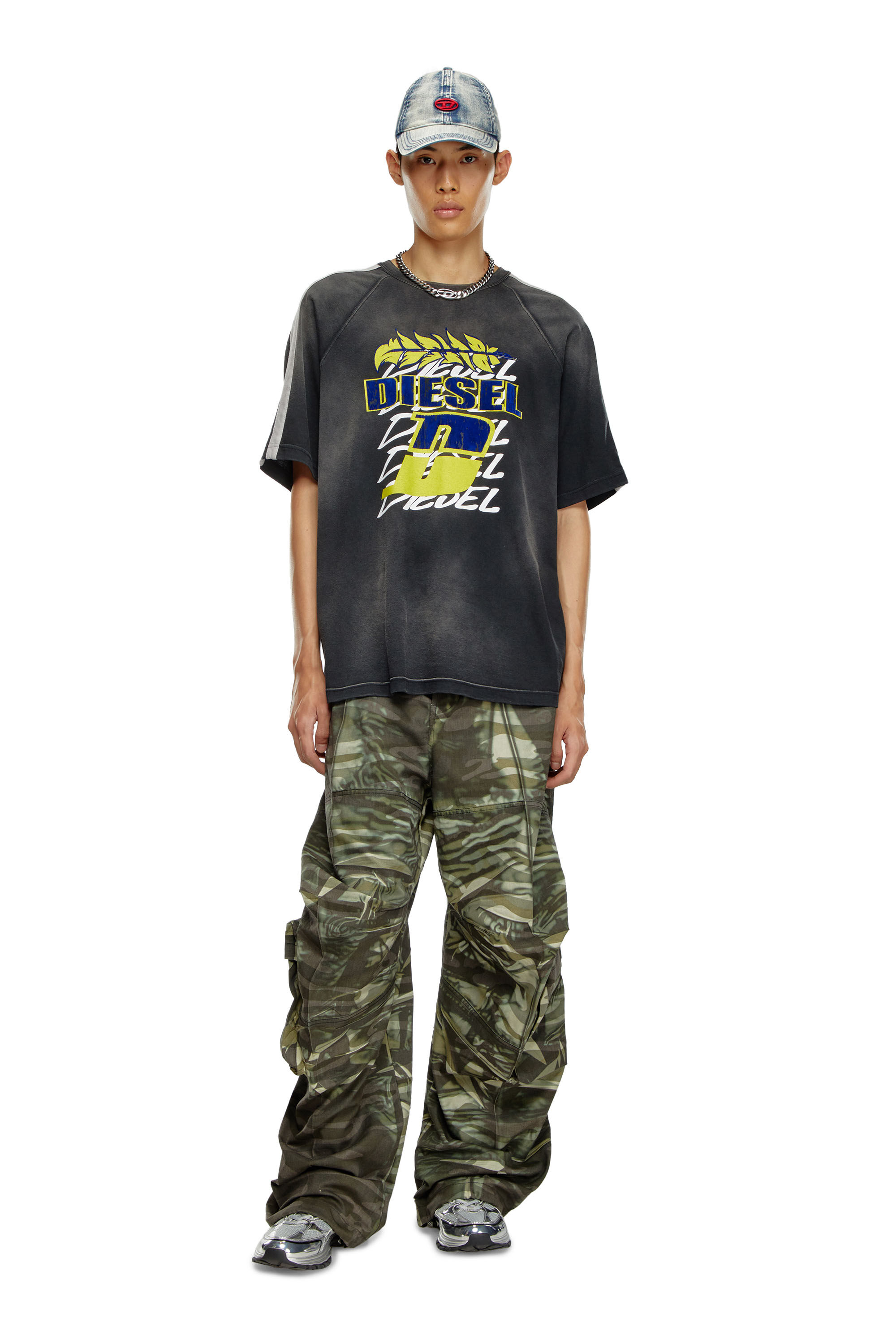 Herren Camouflage-Cargo-Hose mit Knitter-Print | Grün | Diesel
