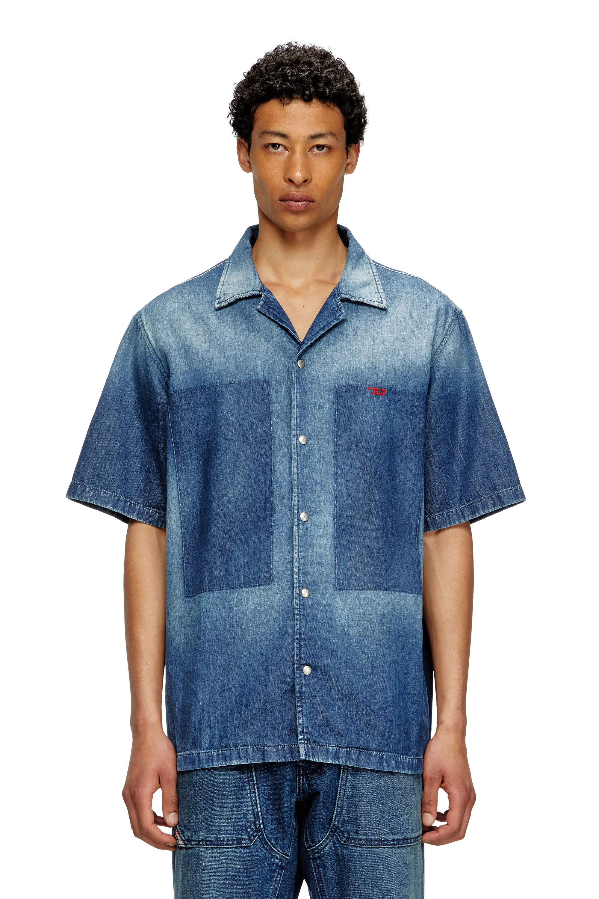 Diesel - D-NABIL-D, Herren Bowling-Hemd in Kontrast-Effekt-Denim in Mittelblau - 3