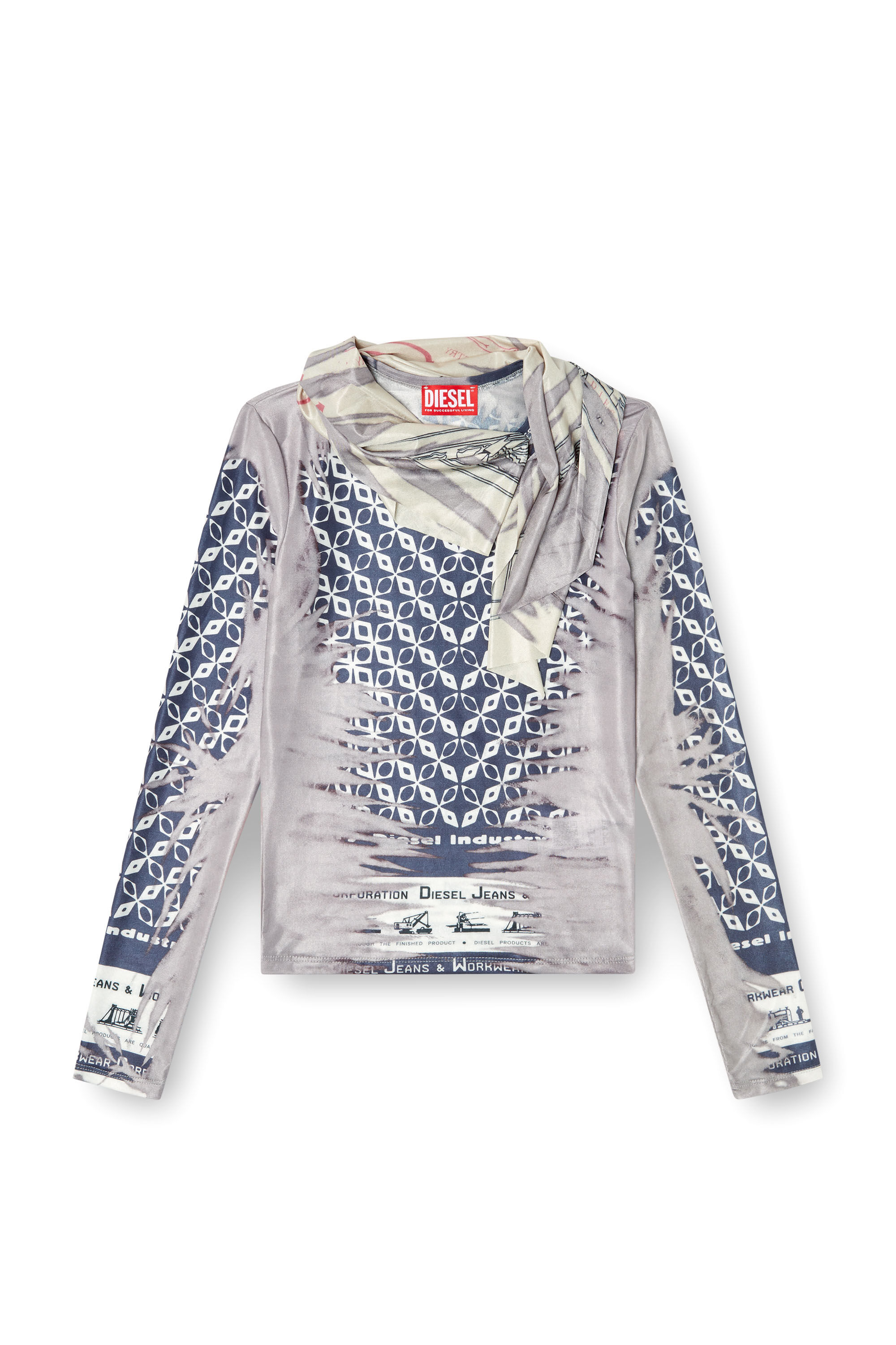 Diesel - T-ANDA, Damen Oberteil mit Bandana-Bindeband in Blau/Weiss - 2