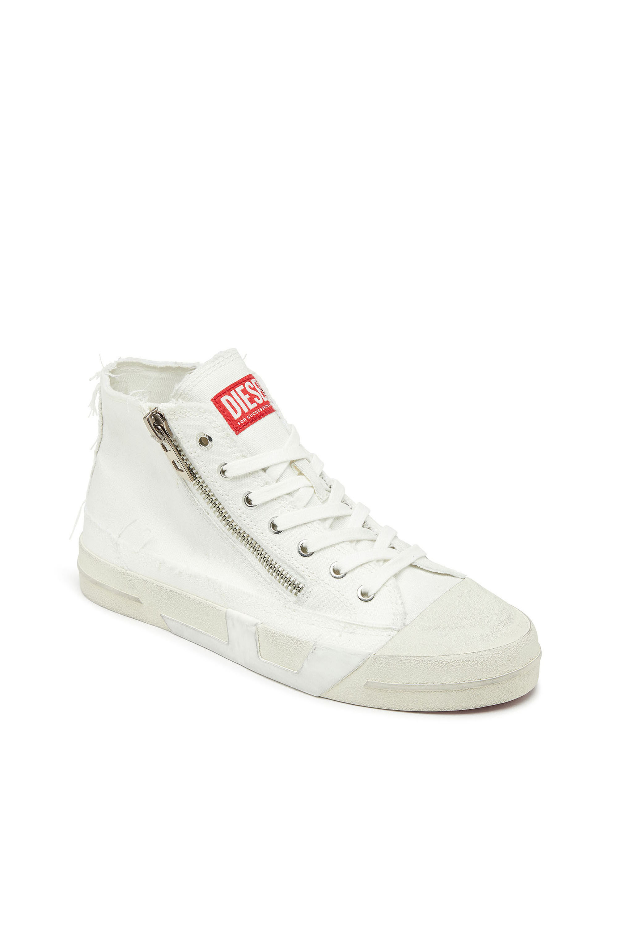 Diesel - S-D-VERSE ZIP MID II, Herren S-D-Verse - Sneakers aus ausgefranstem Canvas mit D Logo in Wei&szlig; - 6