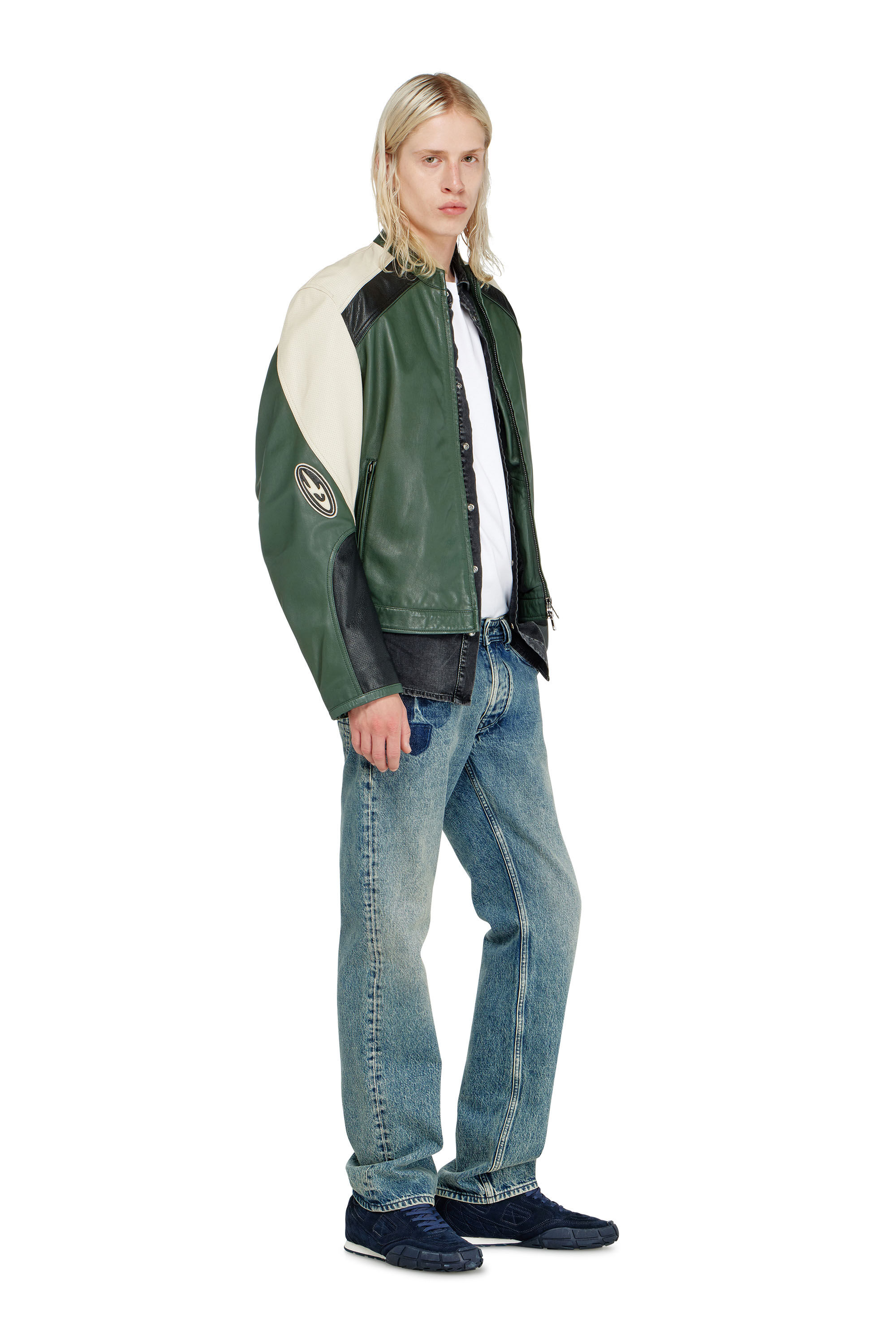 Diesel - L-AHTI, Herren Bikerjacke aus perforiertem Colour-Block-Leder in null - 1