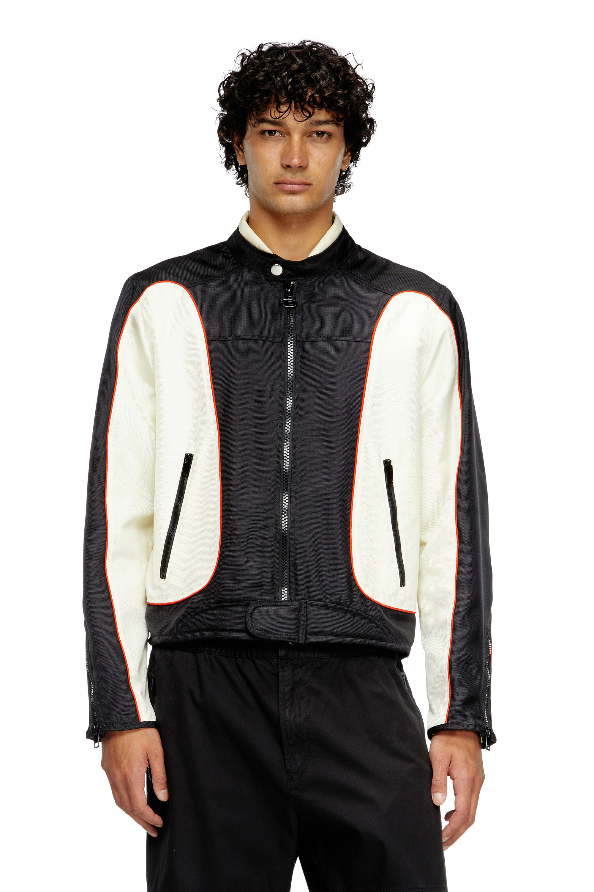 Diesel - J-BLINK-A, Herren Colour-Block-Biker-Jacke mit Paspelierung in Weiss/Schwarz - 3