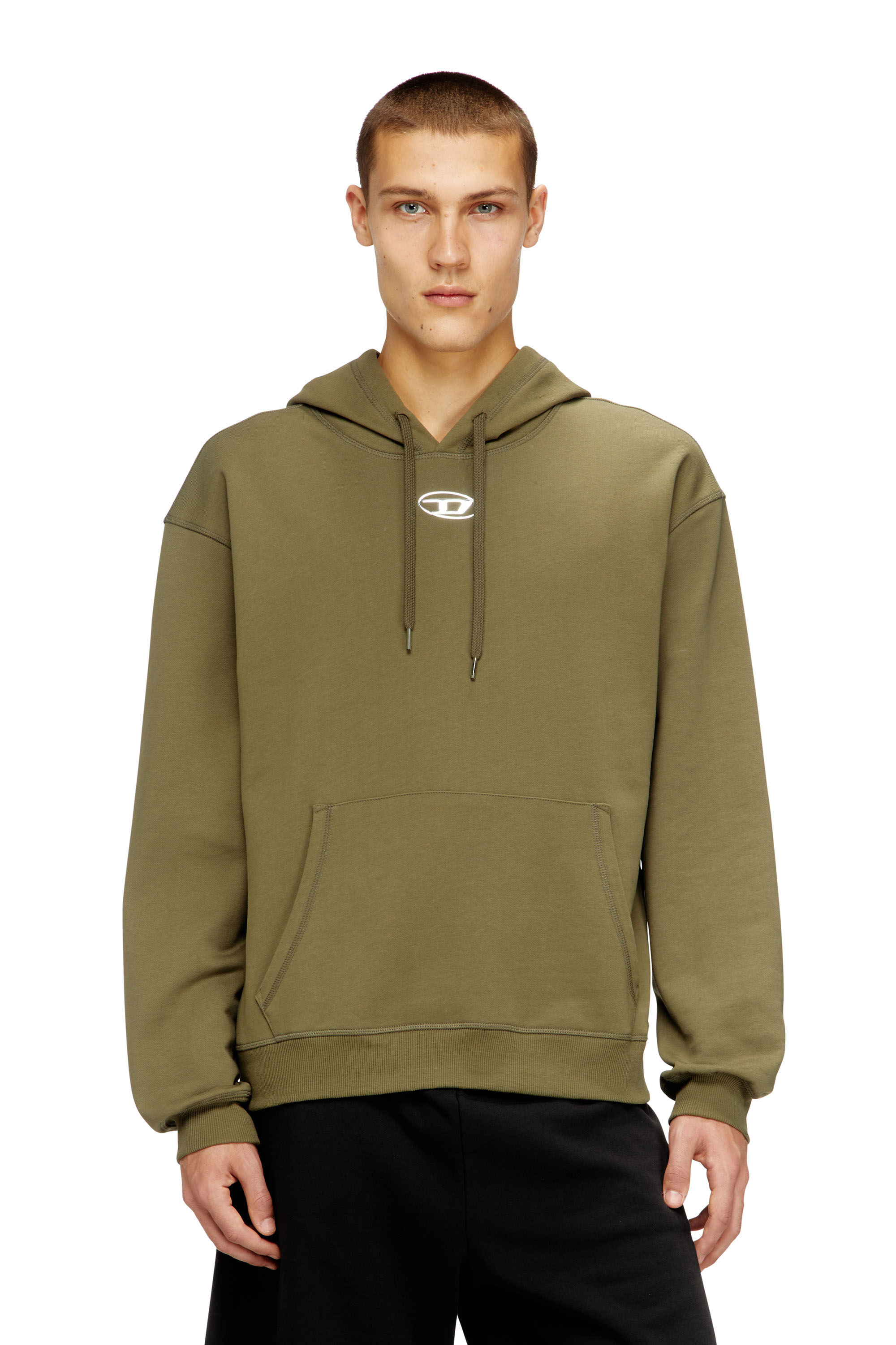 Diesel - S-NORM-HOOD-IOD, Man's Cotton hoodie with metallic Oval D in Military Green - 3