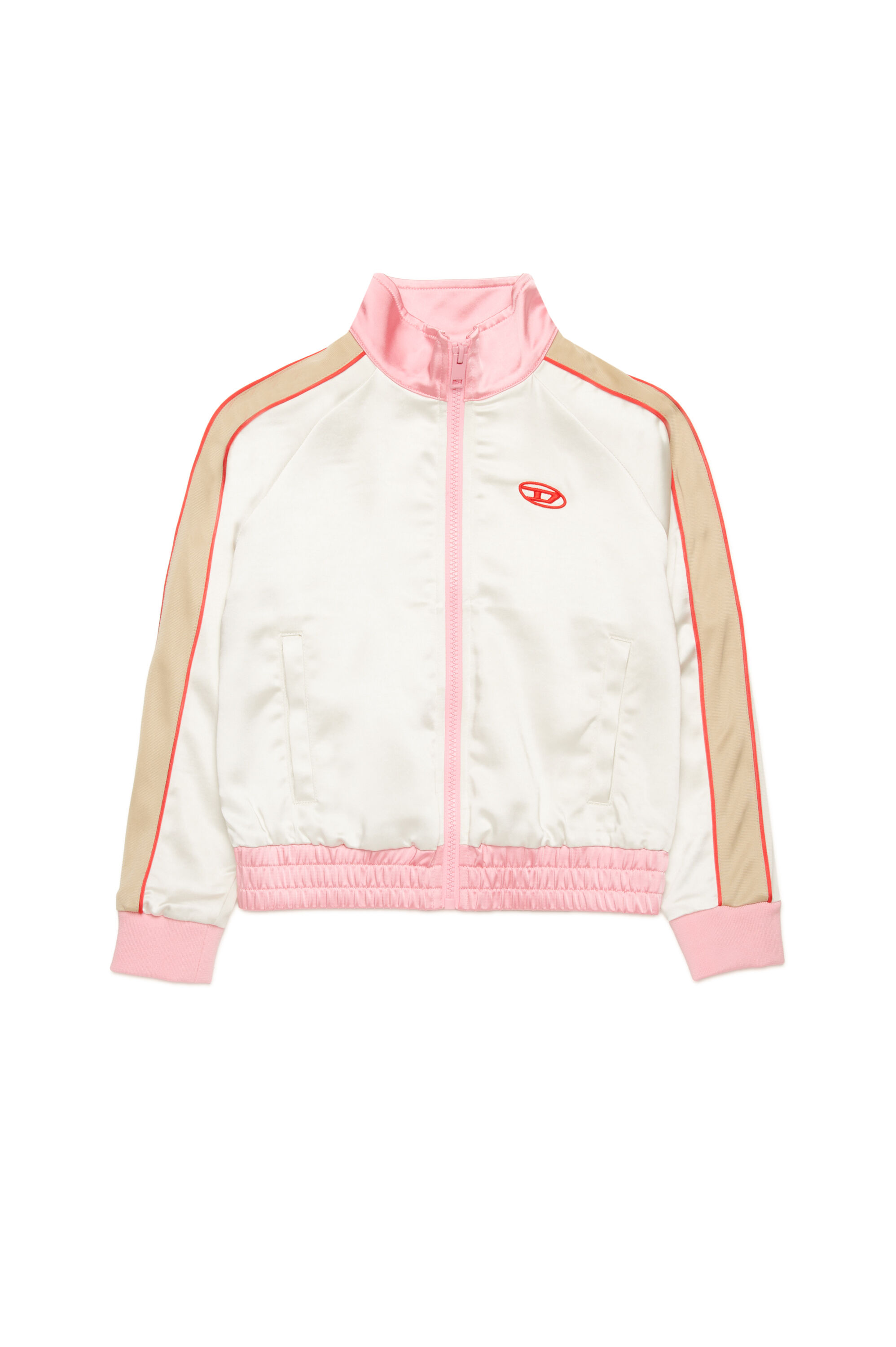 Diesel - SGLORIOUS, Damen Trackjacke aus Satin und Tech-Jersey in Weiss/Braun - 1