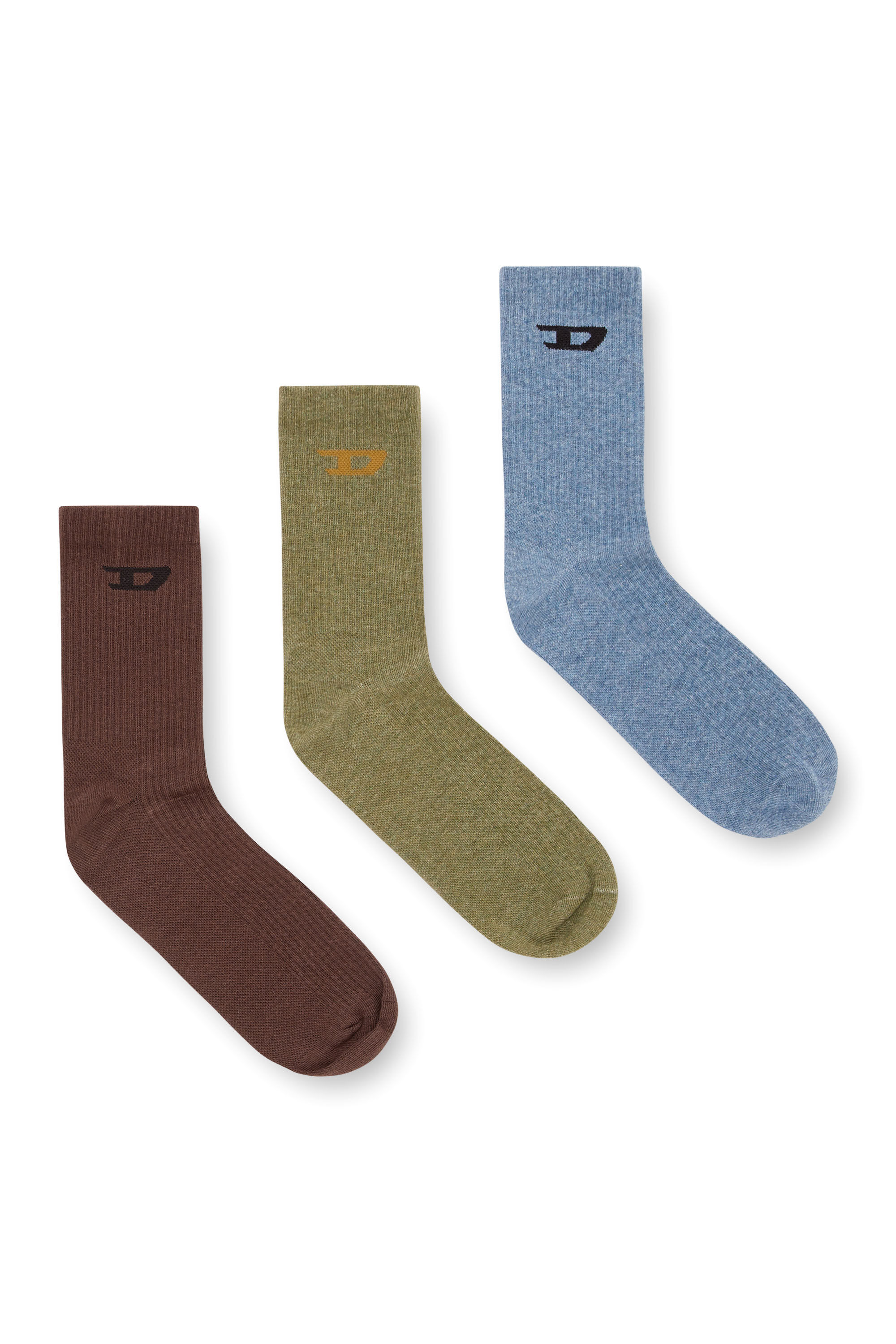 Diesel - SKM-D-TENNIS-CREW-17,5, Herren Rippenstricksocken im Dreierpack mit D-Logo in Blau/Grün - 1