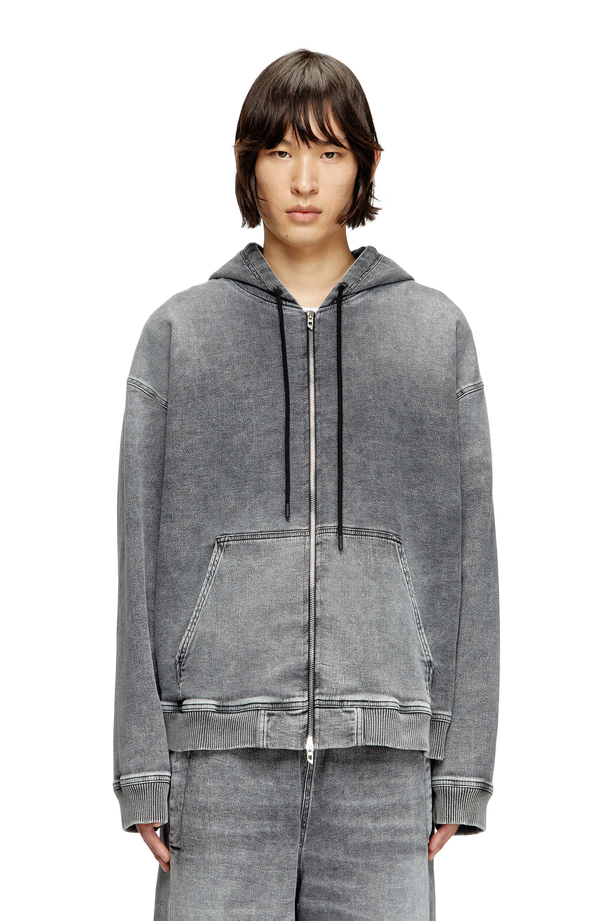 Diesel - HS D-GIRI-S TRACK, Unisex Kapuzenpulli mit Reißverschluss aus marmoriertem Track Denim in Dunkelgrau - 3