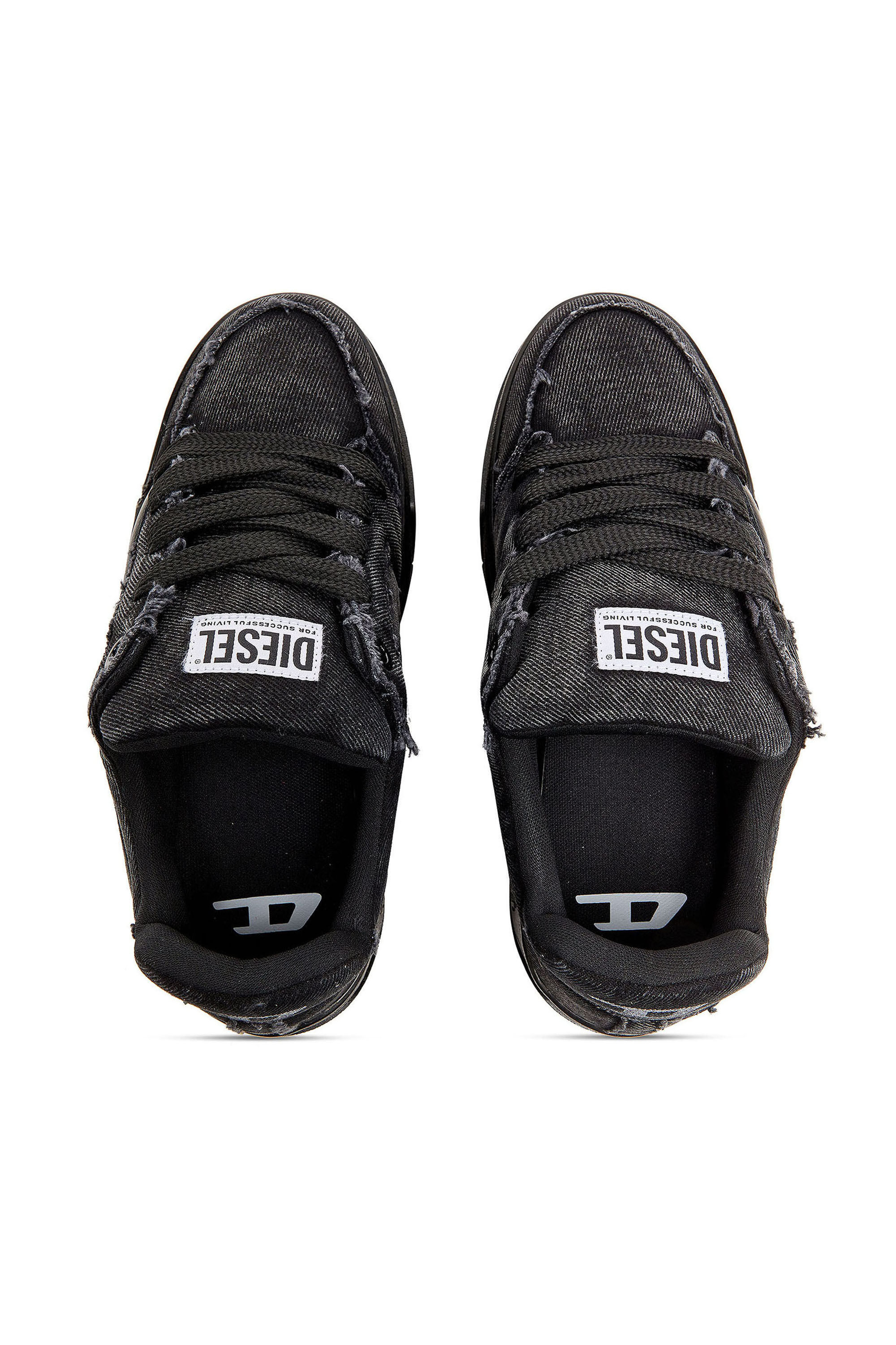 Diesel - S-D-OLLIE LOW, Herren S-D-Ollie - Sneakers aus ausgefranstem denim und Leder in Schwarz - 4