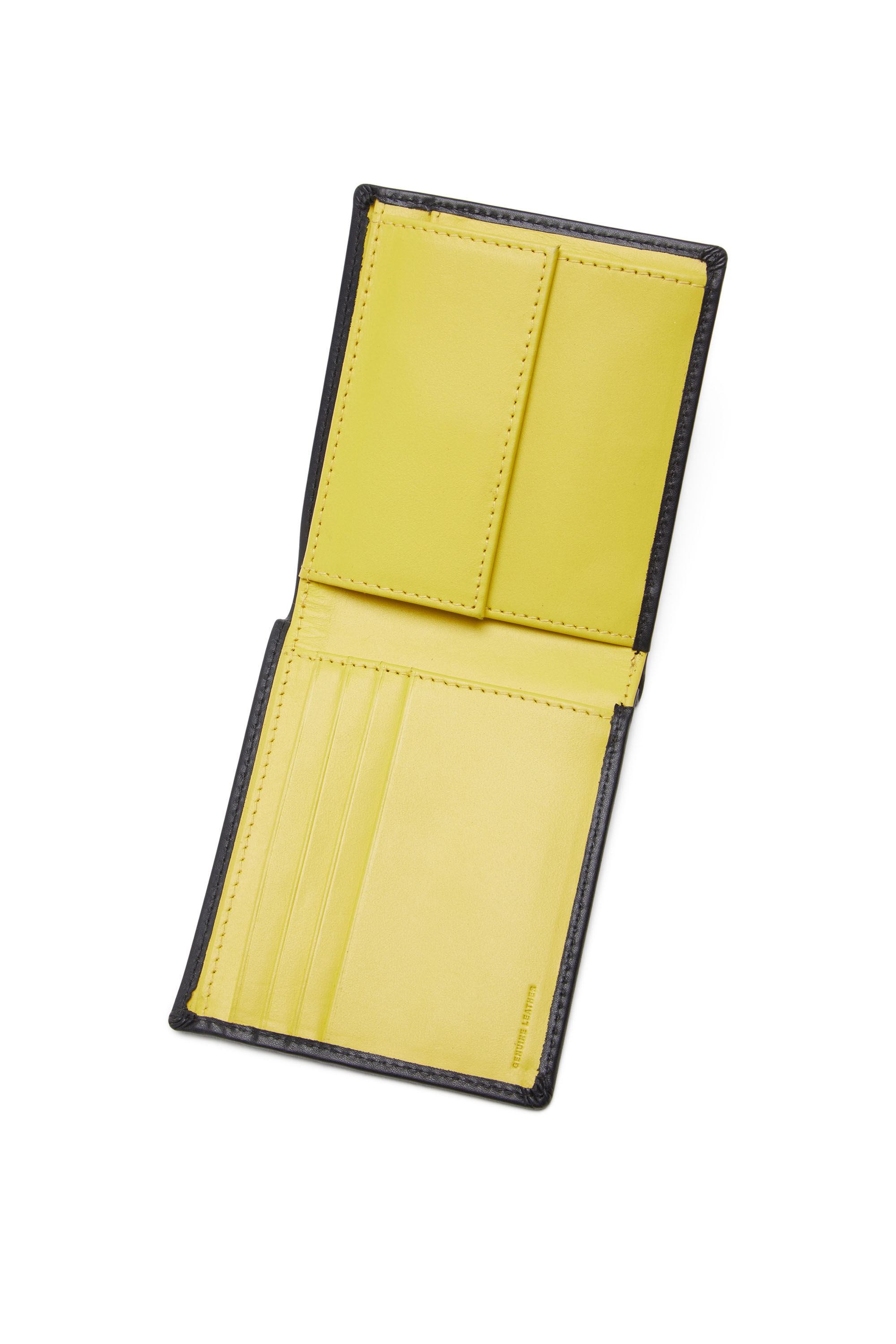 Diesel - BI-FOLD COIN S, Herren Faltportemonnaie aus Glattleder in Schwarz/Gelb - 3
