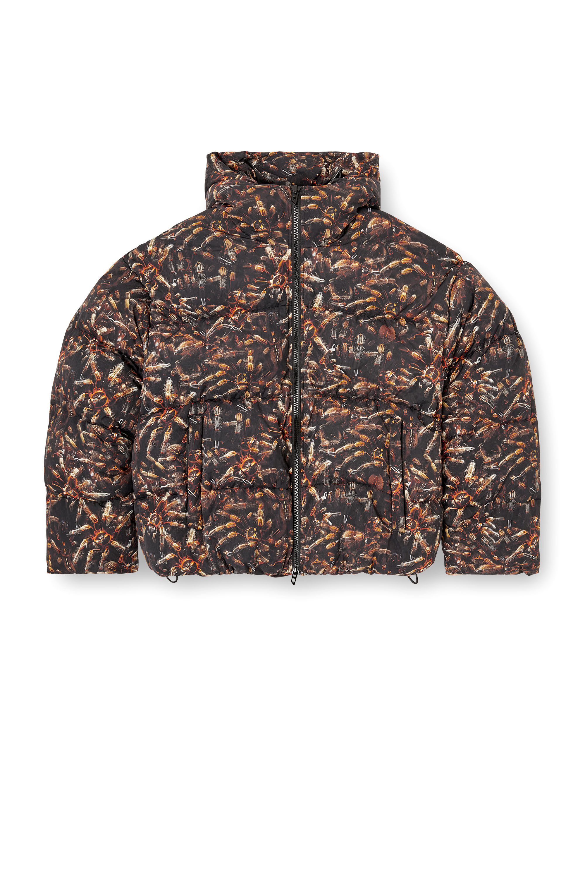 Diesel - W-SPIDER, Herren Daunen-Jacke mit Kapuze und Spinnen-Muster in Schwarz/Braun - 2