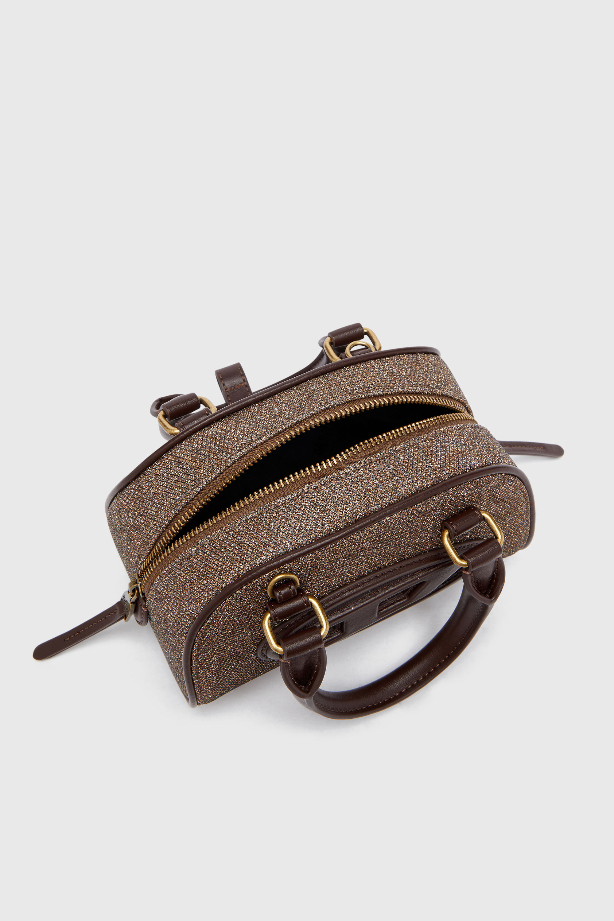 Diesel - 1DR DOME CROSSBODY, Damen 1DR Dome - Kleine Bowlingtasche aus Lurexstoff in Braun - 3
