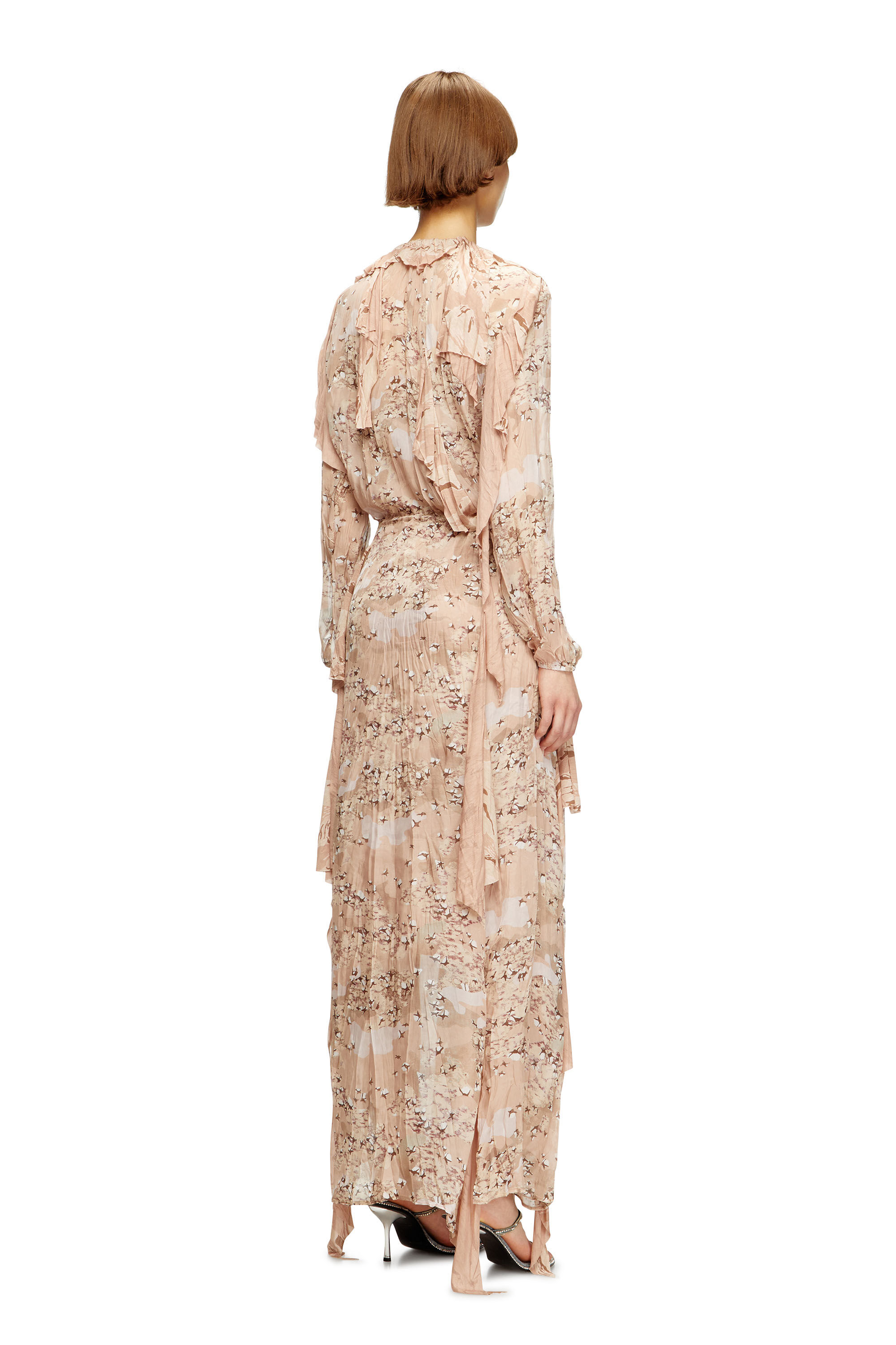 Diesel - D-AZZLING-R1, Damen Rüschen-Maxikleid aus Camo-Chiffon in Gesichtspuder - 4