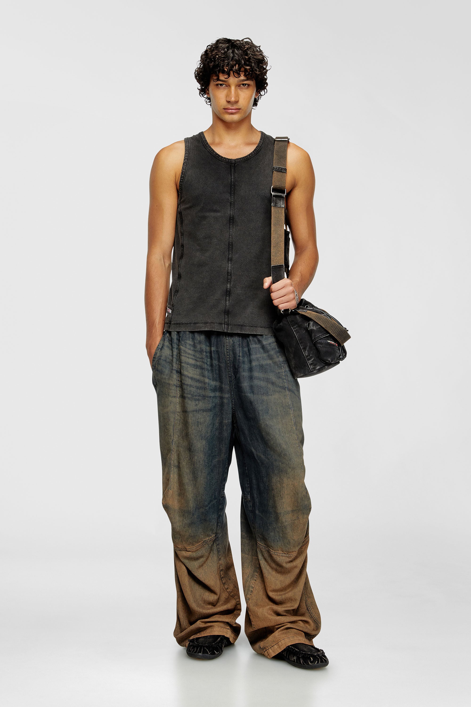 Diesel - T-MELY-SL, Herren Tanktop aus Jersey in Denim-Optik in Schwarz - 1