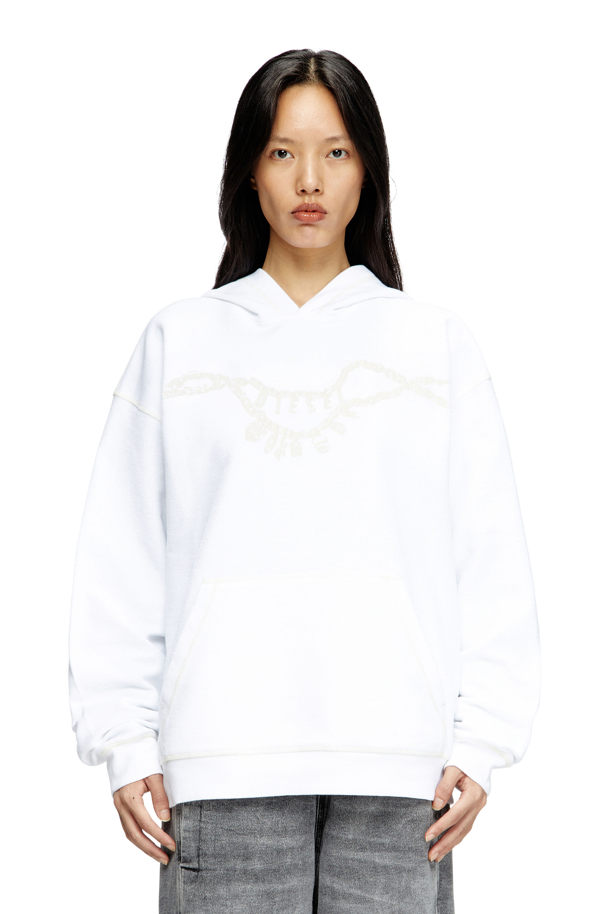 Diesel - S-BOXT-HOOD-HOSHI, Unisex Kapuzenpulli mit Anhänger-Halskette-Print in Weiß - 5