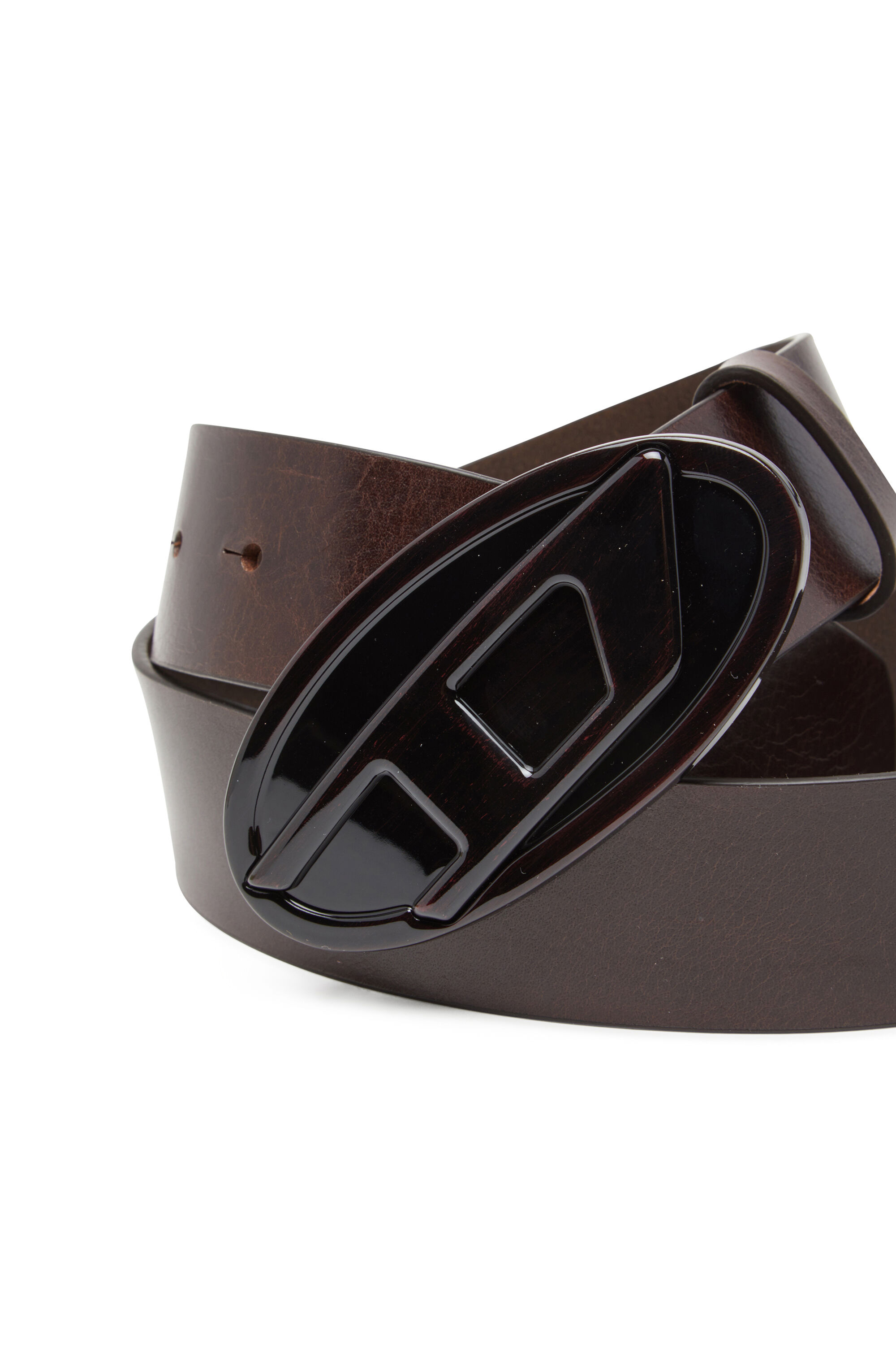 Diesel - B-1DR 2.0, Damen 4 cm breiter Gürtel aus Leder mit glänzender Oval D-Schnalle in Braun - 3