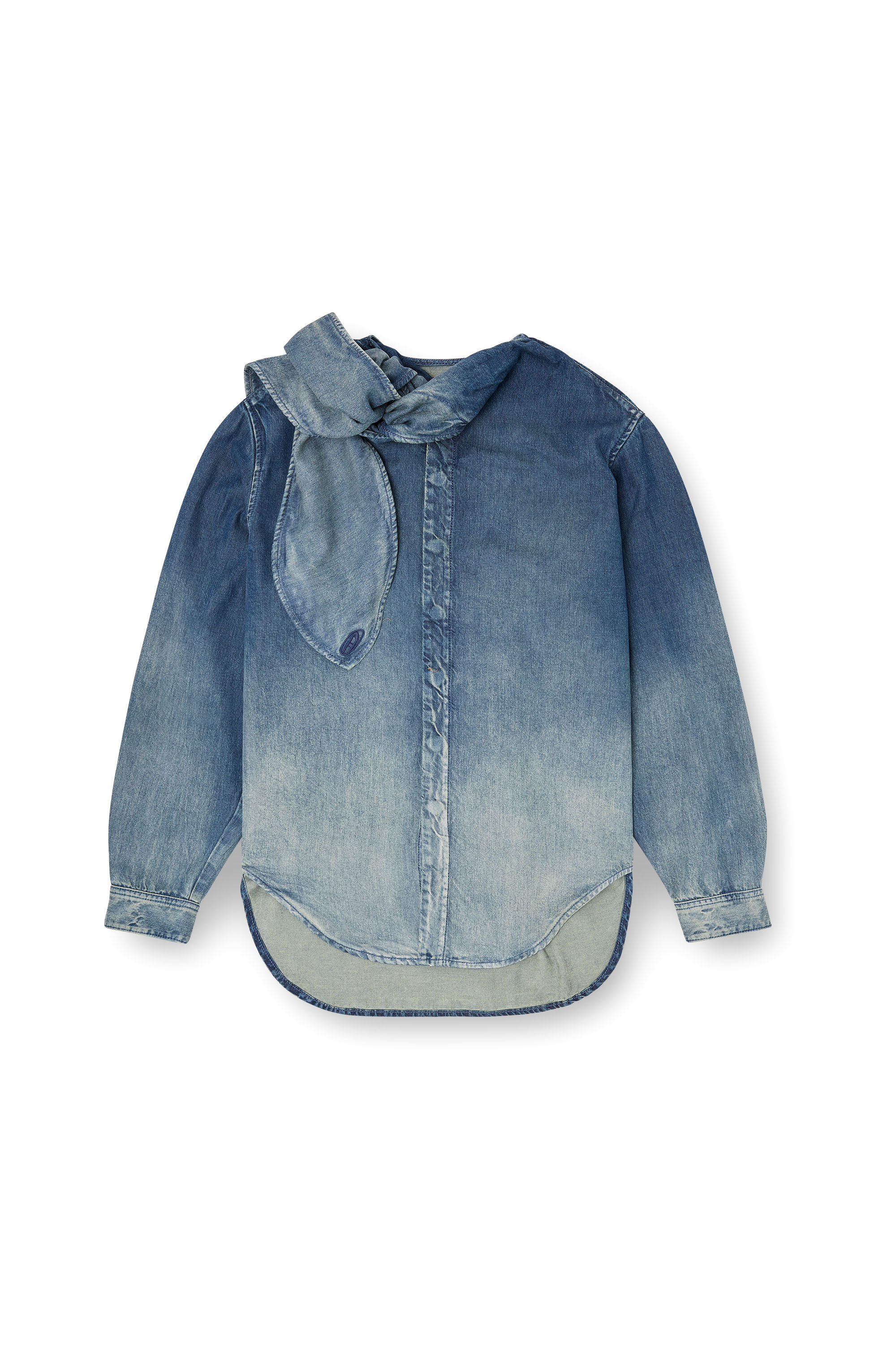 Diesel - DE-NANCY-S, Damen Bluse aus fließendem Denim mit vielgetragenem Laser-Effekt in Mittelblau - 2