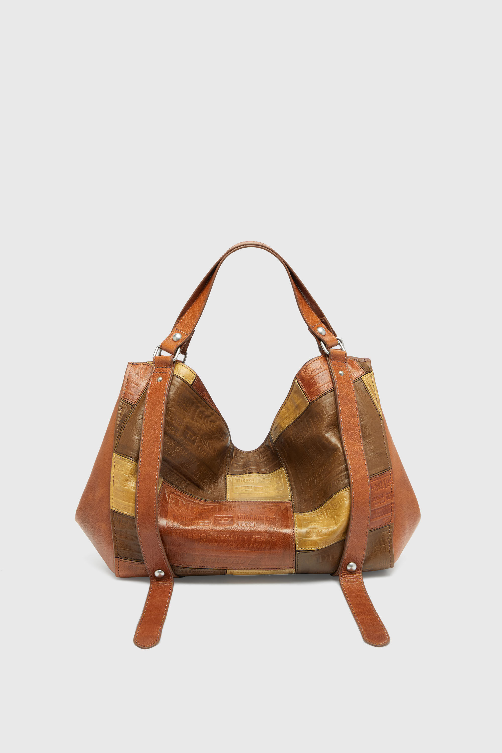 Diesel - D-ONE TOPHANDLE M, Unisex D-One-Medium Henkeltasche aus Patchwork-Leder in Braun - 3